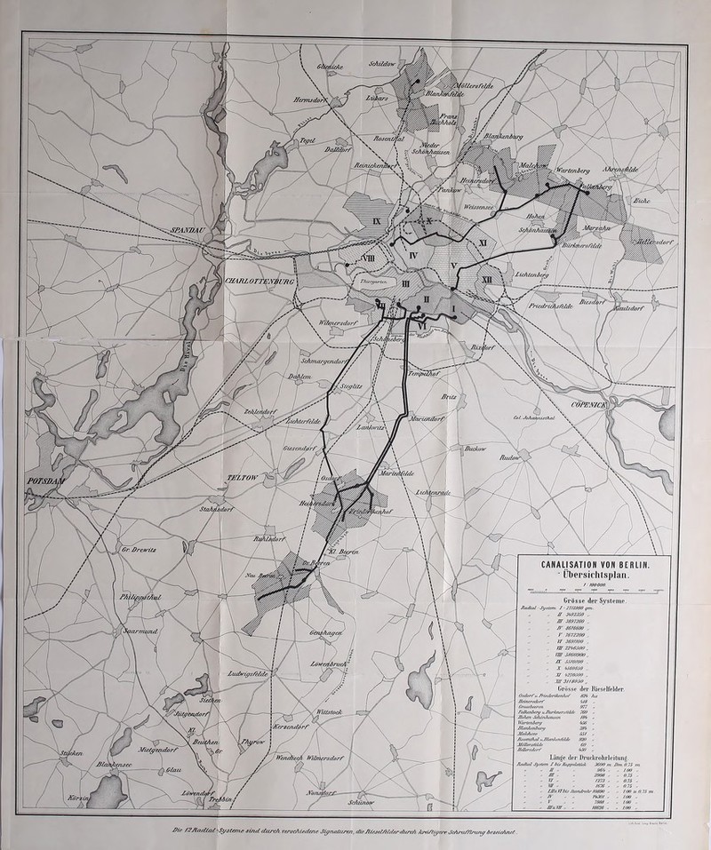 1 fölUrsfe. \säorf' Thüryaj'len. ulsdorf sdorf CÖPENia \Jhicko}v BltdoU TEZTOW^ CANALJSATION VON BERLIN Übersichtsplan. Grösse der Systeme Jiadial • Si/ste/n. I ■ 27/2S60 ^m- « ff 3^2JSa „ F 7672200 fff 22ißJOO. m 6660000. IX 66/0/00 . „ .. JO '/27O600 .. Xff 3//306O Grösse dei* Rinselfelder, Osdor/'u.fHeffrrOcen/uif 02^ /la ffanersdor/ 0/8 ■■ Grostbeerm 077 .. ffoTien-SÖUirih/nuen ffloTÜufnbiax/ Itosenl/ial nJIhmß<in/ildf JfötUrs/elde Piß /^Jia/Üal \Sy8tß/n£ st/ui durch rerßchißde/tß S^mUure/i, eäßJUßsd/clde/'durch /crd/i^erc tSdi7Yt/ytrt/yi^ öezeü^/ud.