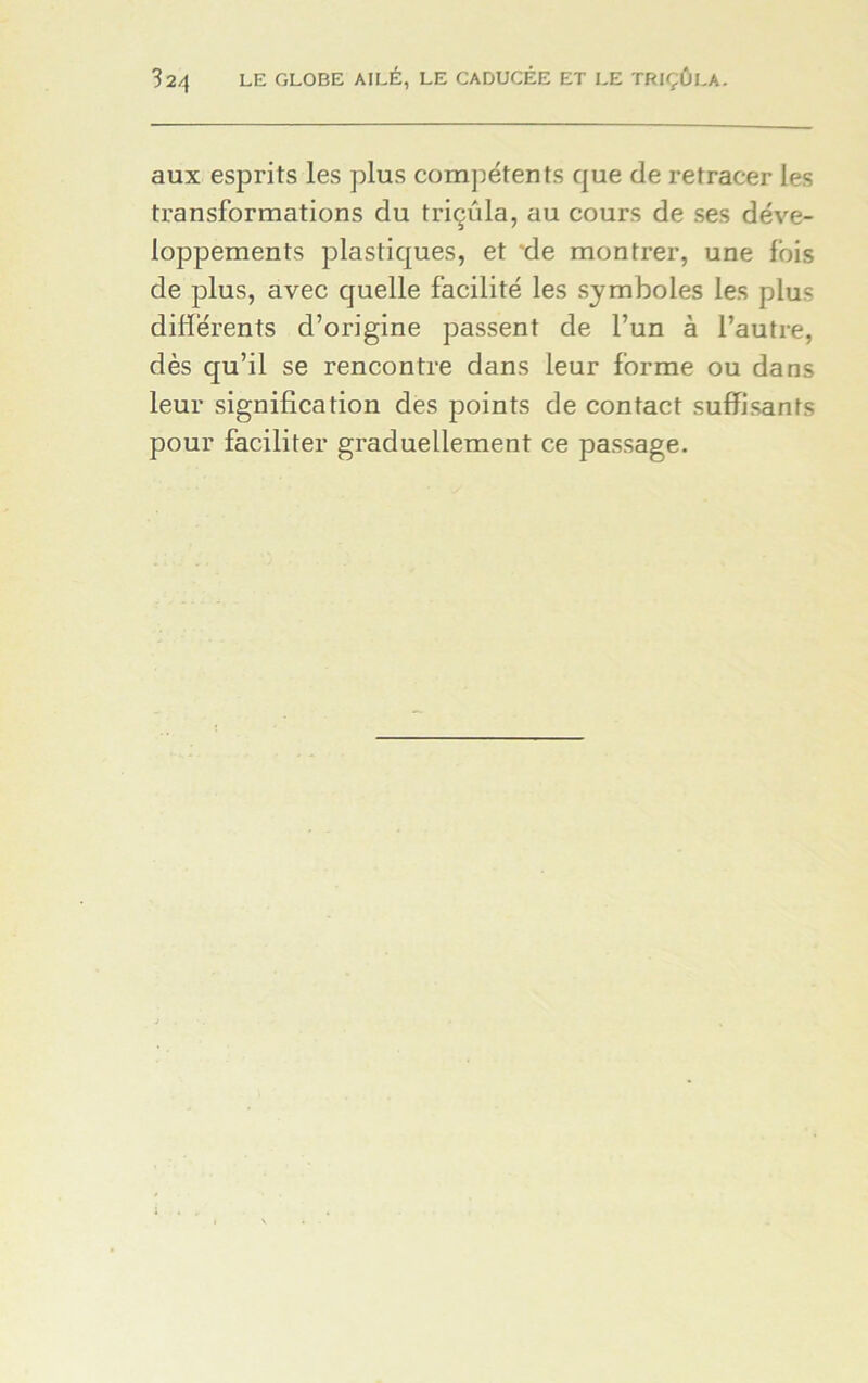 aux esprits les plus compétents que de retracer les transformations du triçûla, au cours de ses déve- loppements plastiques, et ‘de montrer, une fois de plus, avec quelle facilité les symboles les plus différents d’origine passent de l’un à l’autre, dès qu’il se rencontre dans leur forme ou dans leur signification des points de contact suffisants pour faciliter graduellement ce passage.