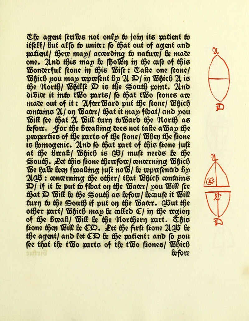 £0e agent ptiBee not onEp to johj ite patient fb itfcff/ But atfo to unite: fb ftjat out of agent anb pafient/ tffaoe map/ according fb nadue/ & mate one* 2lnb t#ie map Be ftjo^Bt) bj ttje cafe of ifyie tBonOerfu? pone nj t§ie tBip: £aBe one pone/ tB$icB pou map reprepnt 6» 213D/ bj tB0ic0 21 ie t#e Hovtfyl tB0ifp 3D ie fpe <=?ouf§ point* 2lnb bitfioe it into ttBo parte/ fb t^at ttBo ponee are maoe out of it: 2lffcrtBarb put $e pone/ tB0icO oonfome 21/ ot) tBafcr/ t§at it map ffoat/ anb pou tBiffi pe t^at 2t tBitt dirt) fbtBarb $e Worf§ ae Before. Jto t§e BteaBmg boee not taBe atBap ttje ptoperfiee of t§e parte of t§e pone/ tB0e») t§e pone ie (jbmogenic* 2tnb fb $at part of $ie pone jup at f0e BoeaB/ tB0icf) ie Q$/ mup neebe Be tf)e <sou$* ;£ef t§ie pone therefore/concerning tB0icf) tBe ()aEfe Bee») fpeaBmg jup notB/ Be teptepnfcb 6p 21Q9: concerning f§e otfjer/ t^at tB0kf) confine JD/ if it Be put to fEbat ot) $e tBafcr/ pou tBi(E fee tfjat 3D tBiffi Be t$e £?outfj ae Before/ Becaufe it tBifl? dirt) fb t§e ^ouf§ if put ot) tfje tBafcr* Q$ut tfje otfjer part/ tB0icB map Be eafEeb £/ bj ttje regiorj of t^e BoeaB/ tBifE Be ftje Worffjert) part. £0ie pone t^ej) tBiffi Be £3D* £et tfje ftrp pone 2lQ$ Be f0e agent/ anb Pet C3D Be tfje patient: anb fo pou pe t^at tfle ttBo parte of tfc ttBo ponee/ tBBicf) Before