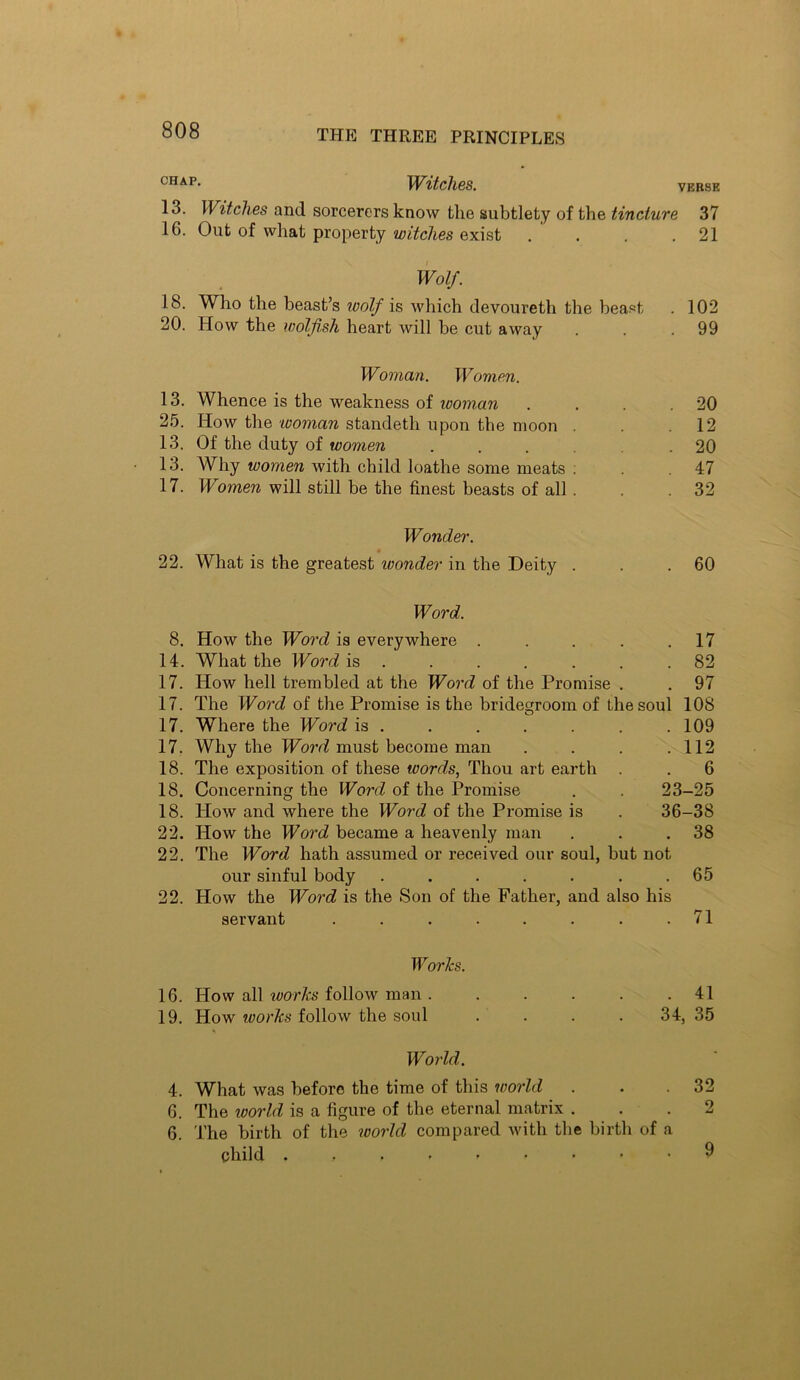 W^itclies. VEB8E 13. Witches and sorcerers know the subtlety of the tincture 37 16. Out of what property witches exist . . . .21 Wolf. 18. Who the beast’s wolf is which devoureth the beapt . 102 20. How the wolfish heart will be cut away . . .99 Woman. Women. 13. Whence is the weakness of looman . . . .20 25. How the woman standeth upon the moon . . .12 13. Of the duty of women ...... 20 13. AVhy women with child loathe some meats ; . .47 17. Women will still be the finest beasts of all. . . 32 Wonder. 22. What is the greatest wonder in the Deity . . .60 Word. 8. How the Word is everywhere . . . . .17 14. What the Word is . . . . . . .82 17. How hell trembled at the Word of the Promise . . 97 17. The Word of the Promise is the bridegroom of the soul 108 17. Where the Word is . . . . . . . 109 17. Why the must become man . . . .112 18. The exposition of these words, Thou art earth . . 6 18. Concerning the Word of the Promise . . 23-25 18. How and where the Word of the Promise is . 36-38 22. How the Word became a heavenly man . . .38 22. The Word hath assumed or received our soul, but not our sinful body . . . . . . .65 22. How the Word is the Son of the Father, and also his servant . . . . . . . .71 Worhs. 16. How all works follow man . . . . . .41 19. How works follow the soul . . . . 34, 35 World. 4. What was before the time of this world . . .32 6. The loorld is a figure of the eternal matrix . . . ‘^ 6. The birth of the toorld compared with the birth of a child . 9