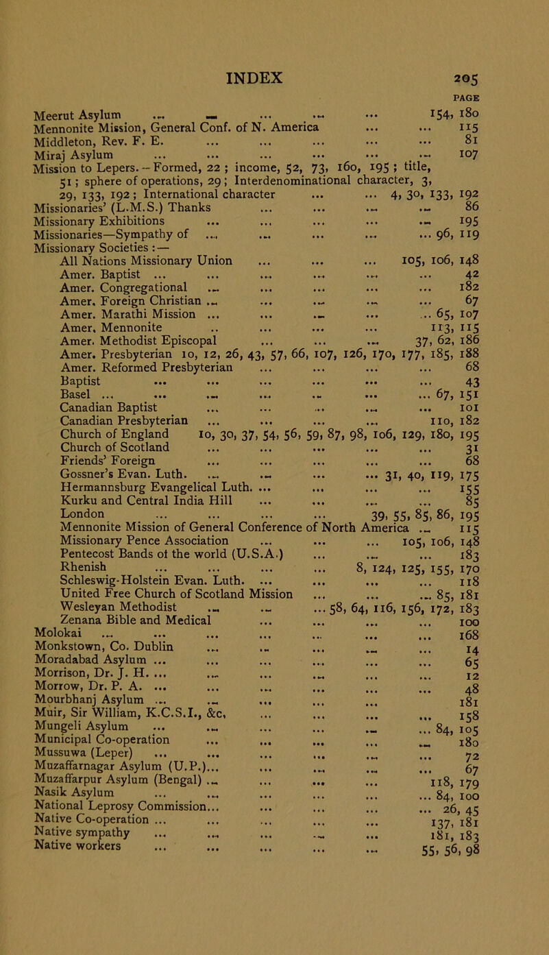 Meerut Asylum . Mennonite Mission, General Conf. of N. America Middleton, Rev. F. E. Miraj Asylum ... ... ... ... ... .« Mission to Lepers.-Formed, 22 ; income, 52, 73, 160, 19S ; title, 31; sphere of operations, 29; Interdenominational character, 3, 29, 133, 192; International character ... ... 4> 3°» ^33 Missionaries’ (L.M.S.) Thanks ... ... ... .- Missionary Exhibitions PAGE 154, 180 II5 81 107 192 86 195 96, 119 105, 106, 148 42 182 67 107 IIS 37, 65, ii3i Missionaries—Sympathy of .... Missionary Societies : — All Nations Missionary Union Amer. Baptist ... Amer. Congregational Amer. Foreign Christian ... Amer. Marathi Mission ... ... .- Amer. Mennonite Amer. Methodist Episcopal Amer. Presbyterian 10, 12, 26, 43, 57, 66, 107, 126, 170, 177, 185, Amer. Reformed Presbyterian Baptist ... ... ... ... ••• ... Basel ... ... .V. ... .M ... ... 67, Canadian Baptist ... ... ... .« Canadian Presbyterian ... ... ... ... no, Church of England lo, 30, 37, 54, 56, 59, 87, 98, 106, 129, 180, 195 Church of Scotland ... ... ... ... ... 31 Friends’ Foreign Gossner’s Evan. Luth. .„ .- ... ... 31, 40, I19, Hermannsburg Evangelical Luth. ... Kurku and Central India Hill London ... ... ... ... 39.55.85,86, Mennonite Mission of General Conference of North America ._ 62, 186 188 68 43 151 loi 182 Missionary Pence Association Pentecost Bands ot the world (U.S.A.) Rhenish Schleswig-Holstein Evan. Luth. ... United Free Church of Scotland Mission Wesleyan Methodist Zenana Bible and Medical Molokai Monkstown, Co. Dublin Moradabad Asylum ... Morrison, Dr. J. H. ... Morrow, Dr. P. A. ... Mourbhanj Asylum ... Muir, Sir William, K.C.S.I., &c, Mungeli Asylum Municipal Co-operation Mussuwa (Leper) Muzaffarnagar Asylum (U.P.) MuzaflFarpur Asylum (Bengal) Nasik Asylum National Leprosy Commission. Native Co-operation ... Native sympathy Native workers 58, 64, 116, 156, 68 175 155 85 195 115 105, 106, 148 ... ... 183 8, 124, 125, 155, 170 118 85, 181 172, 183 100 168 14 65 12 48 181 158 84, 105 180 72 67 118, 179 84, loo 26, 45 137, 181 181, 183 55, 56, 98