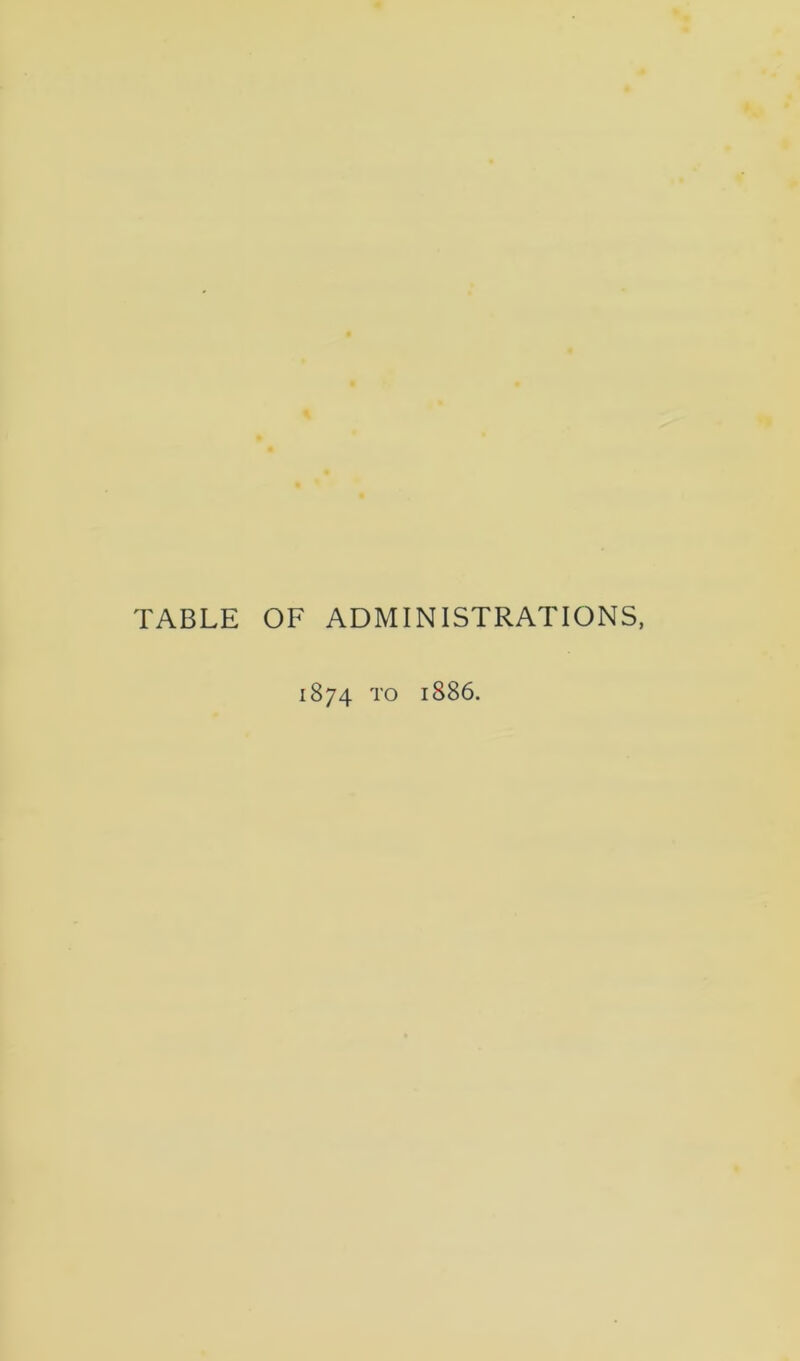 TABLE OF ADMINISTRATIONS, 1874 TO 1886.