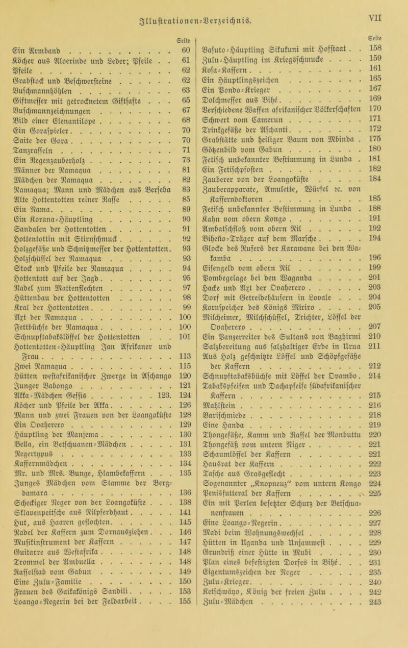 Seife Gin 2(rtn6nnb 60 Äöd;er auS Siioerinbc imb Sebcr, ipfeiie . . 61 ißfeiie 62 ©rabftod unb Sefd^tücrfteinc 62 58ufd;mannl}ö[)ten 63 ©iftmcffer mit getrodnetem ©iftfofte ... 65 58ufd^mann3eid;nungen 67 23ilb einer GienantUope 68 Gin ©orafpieler 70 Saite ber ©ora 70 2:anjraffeln 71 Gin JiegensauBer^ois 73 SJiänner ber 2iamagua 81 3)iäbd;en ber 3tamaqiia 82 2iamaqun; 2)?ann unb 2)fäbci^en ou§ Serfeba 83 2(Itc Hottentotten reiner 2laffc 85 Gin 2iama 89 Gin ^orana^Häuptling 90 Sanbnien ber Hottentotten 91 Hottentottin mit Stirnfcbmucf 92 Holjgefäfee unb Sd^ni^meffer ber Hottentotten. 93 Hotjfd^üffet ber 9tnmaqua 93 Stod unb ißfeile ber 2iamaqua 94 Hottentott auf ber ^agb 95 9tabei äum ÜUattenftec^ten 97 Hüttenbau ber Hottentotten 98 5?ra( ber Hottentotten 99 2ljt ber 9iamaqua 100 f^ettbüd)fe ber 9?amaqua 100 Sdjnupftabatötöffet ber Hottentotten ... 101 Hottentotten sHöuptting 3(0« 2lfrifoner unb fyoau 113 3mei Siamaqua 115 .Hütten roeftafrifnnifd;er 3^®orge in 2lfd;ango 120 junger S3abongo 121 2ltfn = 2}?äbcben ©effig 123. 124 ^ödjer unb ißfeite ber 2ltfa 126 2)iann unb jmei f^’^ouen uon ber Soangotüfte 128 Gin Doaf)erero 129 Häuptling ber SJianjema 130 33ella, ein 58etfd;uanen = 2)Jäbcben 131 2tegertppug 133 Äoffernmöbdjen 134 2)lr. unb 2Jlrg. ®unge, Htombefaffern . . . 135 Qungeg 2Jtäbcben oom Stamme ber 23erg= bamaro 136 Scbcdiger 2leger oon ber Soangofüfte . . . 138 Sflaoenpeitfd;e auS 2litpferbbaut 141 •Hut, aug HooJ^on geflod)ten 145 3iabe( ber Gaffern jum Sornaugsieben. . . 146 Shififinftrument ber llaffern 147 ©uitarrc aug Sßeftafrifa 148 fCrommel ber 2lmbuella 148 3iaffelftab oom ©abun 149 Ginc 3utit'5oHÜlic 150 grauen beg ©aifafönigg Sanbili 153 £oango = 2tegerin bei ber gelbarbeit. . . . 155 Seite 23afuto = Häuptling Sifufuni mit Hofftoot . . 158 3utu=.Häuptling im Ärieggfdbmude .... 159 ^ofasi^affern 161 Gin .Häuptlinggjeicben 165 Gin ißonbo = Ärieger 167 2)otd)meffer aug 23ibe 169 3Serfd;iebene 3Baffen afrifanifdjer SSölferfebaften 170 Sebmert oom Gamerun 171 2;rinfgefäf5e ber 2lfcbanti 172 ©rabftätte unb boitigoo 58oum oon SItbinba . 175 ©ö^enbilb oom ©abun 180 getifeb unbefannter 23eftimmung in gunba . 181 ©in getifdbpfoften 182 3aubercr oon ber Soangofüftc 184 3auberapparate, 2(mulette, 2Bürfel jc. oon Äaffernboftoren 185 getifeb unbefannter Seftimmung in Sunba . 188 Äabn oom obern 5longo 191 2tmbatfd;flo^ oom obern 9til 192 33ibeno=2;räger auf bem SIKarfebe 194 ©lode beg Siuferg ber Äararcanc bei ben 26a= fambn 196 Gifengelb oom obern Stil 199 ißombegelage bei ben SBaganba 201 Hadc unb 2lEt ber Doaberero 203 Sorf mit ©etreibebäufern in Sooale . . . 204 5?ornfpeid;er beg ffönigg 2)?iriro 205 2)Utd)eimer, 3)titd;fd;üffet, 2:ricbter, Söffel ber Doaberero 207 ©in ^ponjerreiter beg Sultang oon 33agbirmi 210 Salsbereitung aug faljbfittiger Grbe in Urua 211 2lug Holj gefdjnibte Söffel unb Seböpfgefäße ber Gaffern 212 Sd;nupftabnfgbüd)fe mit Söffet ber Doambo. 214 SCabafgpfeifen unb IHacbapfeifc fübafrifanifeber Änffern 215 ÜJiablftein 216 33arifcbmiebe 218 Gine H^^J^ba 219 S^bongefäfje, Änmm unb 2iaffel ber SOionbuttu 220 S:bo*iSefäb oom untern öliger 221 Sd;aumlöffel ber Gaffern 221 Haugrat ber Äaffern 222 ^Cafebe aug ©raggefleebt 223 Sogenannter „Änopneuj oom untern Äongo 224 ißenigfutteral ber Äaffern 225 Gin mit iperlen befe^ter Seburj ber Setfcbua= nenfrauen 226 Gine SoangosÜtegerin 227 2J?abi beim 9Bobnunggioecbfel 228 Hütten in Uganba unb Unjamroefi .... 229 ©runbri^ einer Hütte in 3)lubi 230 ipian eineg befeftigten SJorfeg in Sibö. . . 231 ©igentumgseidjen ber flicger 235 3ulujilrieger 240 5fetfd;ioäpo, i^önig ber freien 3ulu .... 242 3ulu = 2)läb(ben 243