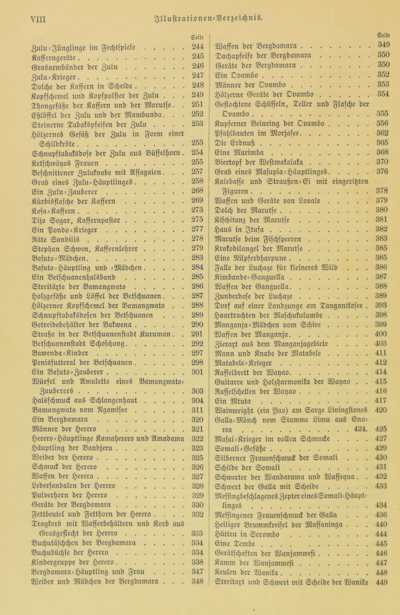 YIII 3Iluftrationcn»93cr3etd^ni§. 3u(u = Jünglinge im gedDtfpielc Äafferngerätc @ra§arm5änber ber 3ulu-'5^rieger ®oId^e ber i^affern in ©rf;eibe ^opffrfjcmel unb ilopfpolftcr ber • • • 3:^ongefnj5c ber Koffern unb ber 3)iarutfe. . ber unb ber ÜKainbunba. . . ©teinerne 2:abafSpfeifen ber 3ulu . . . . ^otjerneS ©efäjj ber 3uiu iu ^orm einer ©rf^itbfröte ©rfjnupftabalgbofe ber 3uin auä Süffei^orn. Äetid^mnt^oä grauen 33efcf)nittener ^uUifnabc mit 3lffagaien. . . ©rab eine§ ^u^U'^üuptiingeä ®in 3uiu=3u«^ci‘ci^ itürbiSflnfcbe ber ilaffern ^ofn = ilaffern 2:iio Sogar, Äaffernpaftor Gin ißonbosi^rieger 3?ätc Sanbi(i§ Stephan Sd^men, 5?af[erntel;rer 33afuto = 3}iäbcben S8afuto = Häuptling unb =9Jläbcf;en Gin 33etfd^uanen^ai§bonb Streitäxte ber Samangmnto ^olägefä^e unb Söffet ber 33etfd^unnen. . . öotserner ^opffef^emet ber 33amangn)ato . . Sc^nupftabatSbofen ber $8etfcfjuanen . . . ©etreibebef)ätter ber Saftoena Strafsc in ber 33etfd;uanenftabt Äuruman. . 58etfd^uanenftabt Sdjofcbong 33nroenba=Äinber ipeniSfutterat ber 33etfcbuanen Gin 33afuto*3uuberer SEürfet unb Stmutette eineS Samangmatos 3nubererä .^atgfd;mud au§ Scblangent)aut Samangroato oom SRgamifec Gin Sergbamara 9J?änner ber §erero §erero*§äupt(inge ^omat;erero unb Slmabama Häuptling ber Sanbjeru 3Beiber ber §erero Sd)mucE ber Herero SBaffen ber ^ei^ero Seberfanbaten ber Herero ^uloer^orn ber ^erero Geräte ber Sergbamarn ^ettbentet unb gettl^orn ber $erero . . . . 2:ragforb mit Sßafferbel^ättern unb ^lorb au§ 0raggefIed;t ber ^erero 23ud;utäfd;d;cn ber Sergbnmnra 33ud;ubüd;fc ber §erero i^inbergruppe ber $erero S3ergbamaras.§äuptting unb grau . . . . SBciber unb 3Uiäbd)en ber 33ergbamaro . . . ©eite SBaffen ber 33ergbamara 349 ®adjapfeife ber SBergbamarn 350 ©eräte ber Sergbamara 350 Gin Doambo 352 Stänner ber Doambo 353 §öt3erne Geräte ber Doambo 354 ©eftoci^tene Sdjüffetn, tCelter unb 3^tafd^e ber Doambo 355 5?upferner Seinring ber Doambo 356 ipfatjtbauten im 3)torj|afee 362 2)ie Grbnufi 365 ©ine 2}tarimba 368 Siertopf ber 2ßeftmafata!a 370 Grab eine§ Sliafupias^äuptfingeS 376 i^atebaffe unb Straufien;Gi mit eingeri^^ten 3'iguren 378 SBaffen unb Geräte oon Sooate 379 ®old; ber SJtamtfe 380 S?ifd;itan3 ber 3)Zarutfe 381 $au§ in Siufa 382 SJtarutfc beim ^ifd;fpeeren 383 Krotobilangel ber SDiarutfc 385 Gine 9titpferbl^arpune 385 3^aIIc ber Sud;a3e für fteinereS SBitb . . . 386 ÄimbanbesGanguetTa 387 SBaffen ber ©anguelta 388 ^unberbofe ber Sud}a3e 389 Sorf auf einer Sanbsunge am 2!anganitafee . 393 §aartrad;ten ber SJlafcfiufutumbe 398 3Jtanganja = 9}täbc^en oom Sd;ire 399 SBaffen ber SJtanganja 400 ^ierapt au§ bem SWanganjagebiete .... 403 SlJann unb 5lnabe ber SRatabete 411 Sllatabetesi^rieger 412 3taffetbrett ber SEapao 414 Guitarre unb §ot3tjarmonifa ber tEßapao . .415 31afferfd)elten ber Sßapao 416 Gin a)ttuta 417 Sßainiorigt)t (ein ?)ao) am Sarge Sioingftoneä 420 ©aira=3)iönd; oom Stamnte Simu au§ ©na= rea 424. 425 9Jiafai:i^rieger im ootten Sd)mude .... 427 Somali sGefäfje 429 Silberner {yrauenfd;mud ber Somali . . . 430 Sd^ilbe ber Somali 431 Sd^toerter ber Sßanbarumo unb SCßaffequa. . 432 Sdfioert ber ©aHa mit Scl^eibe 433 9)teffingbefc^tagene§ einegSomati=§äupt: lingeö 434 SKeffingencr grauenfd^mud ber Galla . . . 436 ^eiliger Srummfreifet ber 5Dlaffaninga . . . 440 Jütten in Serombo 444 ©ine Slembc 445 ©erätfdjaften ber Söanjamtoefi 446 ilamm ber 3Baniamtoefi 447 Leuten ber SSanila 448 Streitaxt unb Sdjioert mit Sd;eibe ber 2Sanifa 449 ©eite 244 245 246 247 248 249 251 252 253 253 254 255 257 258 268 269 273 275 277 278 279 283 284 285 286 287 288 289 290 291 292 297 298 301 303 304 311 320 321 322 323 325 326 327 328 329 330 332 333 334 334 338 347 348