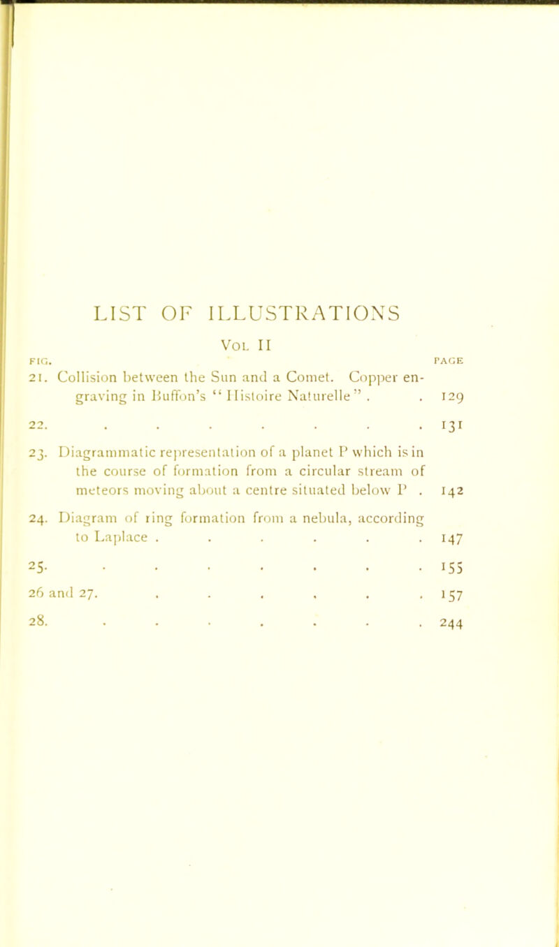 LIST OF ILLUSTRATIONS VOL II FIG. rACE 21. Collision between the Sun and a Comet. Copper en- graving in BufFon’s “ Hisloire Naturelle” . . 129 22. ....... 131 23. Diagrammatic representation of a planet P which is in the course of formation from a circular stream of meteors moving about a centre situated below P . 142 24. Diagram of ring formation from a nebula, according to Laplace ...... 147 25- i55 26 and 27. . . . . . . 157 28. ....... 244