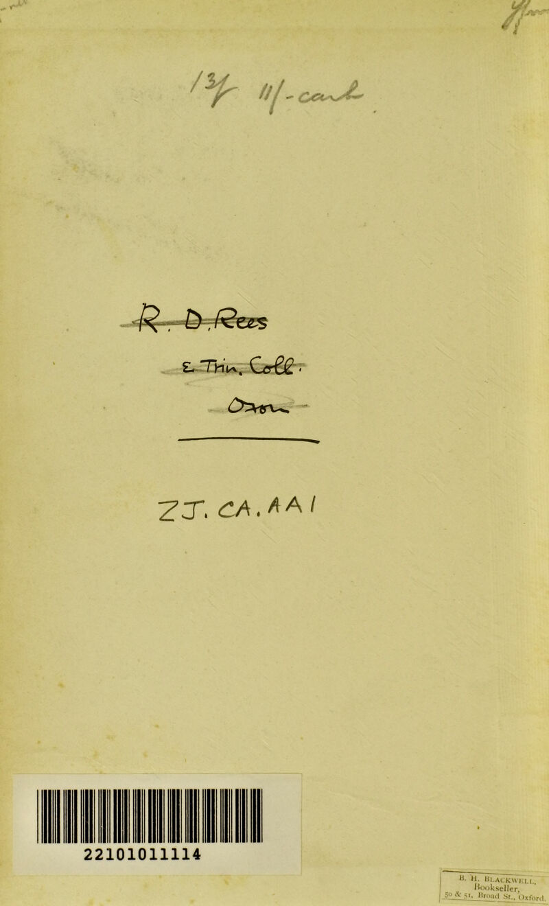 £- Thu. - ZT, CA.AAI 22101011114 H. 13 LACK WELL, Hookseller, 5° & 51. Broad St.. Oxford.