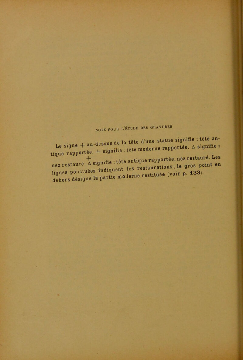 note l'OüR l’étude des gravures J = la tête d’une statue signifie ; tête an-