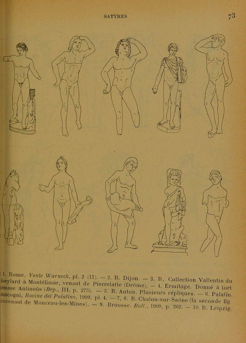 ;i; ‘. H. Piome. Vente Warneck, p\. 2 (il). — 2 B Diinn _ Q n ii -.r ,, l-eylard à Montélimar, venant de Pie.Telalle ^Drôme) f ‘ Vallentin du ûmn.e Antinous {RéD III n 97^) r o * ~ Ermitage. Donné à tort