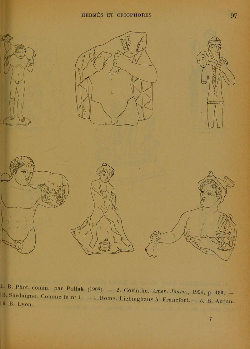 1. B. Phot. comm. pai- P„|lak (1908). - 2. Corlnlhe. Amer. Journ., 1904, p 433 - B. Comme lo n- 1. _ 4, R„mo. Liebieghaus à Francfort. _ 6. B. Anton. 7