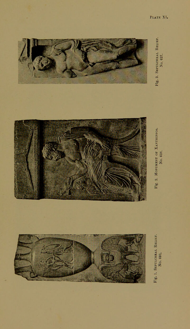 Fig. 1. Sepulchral Relief. Fig. 2. Monument of Xanthippos. Fig. 3. Sepulchral Relief. No- 693- No. 628. No. 627.