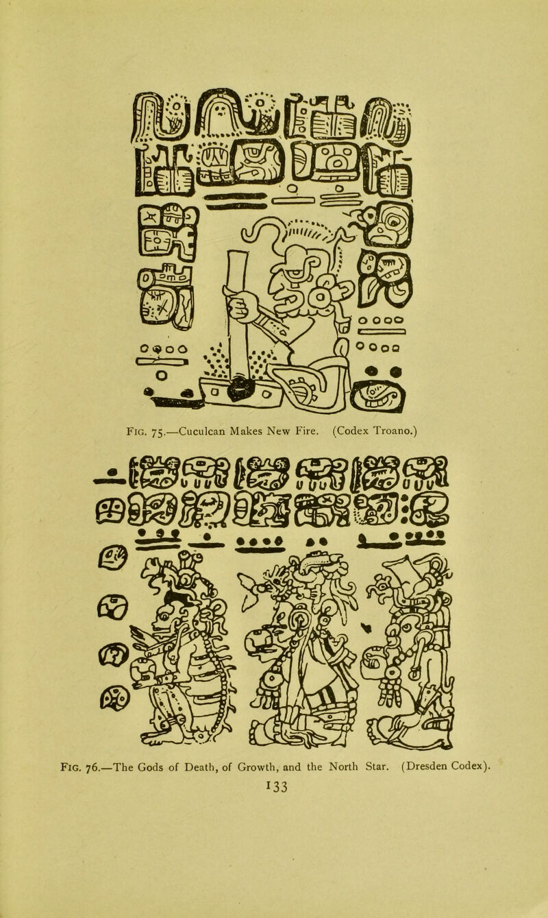 Fig. 75.—Cuculcan Makes New Fire. (Codex Troano.)