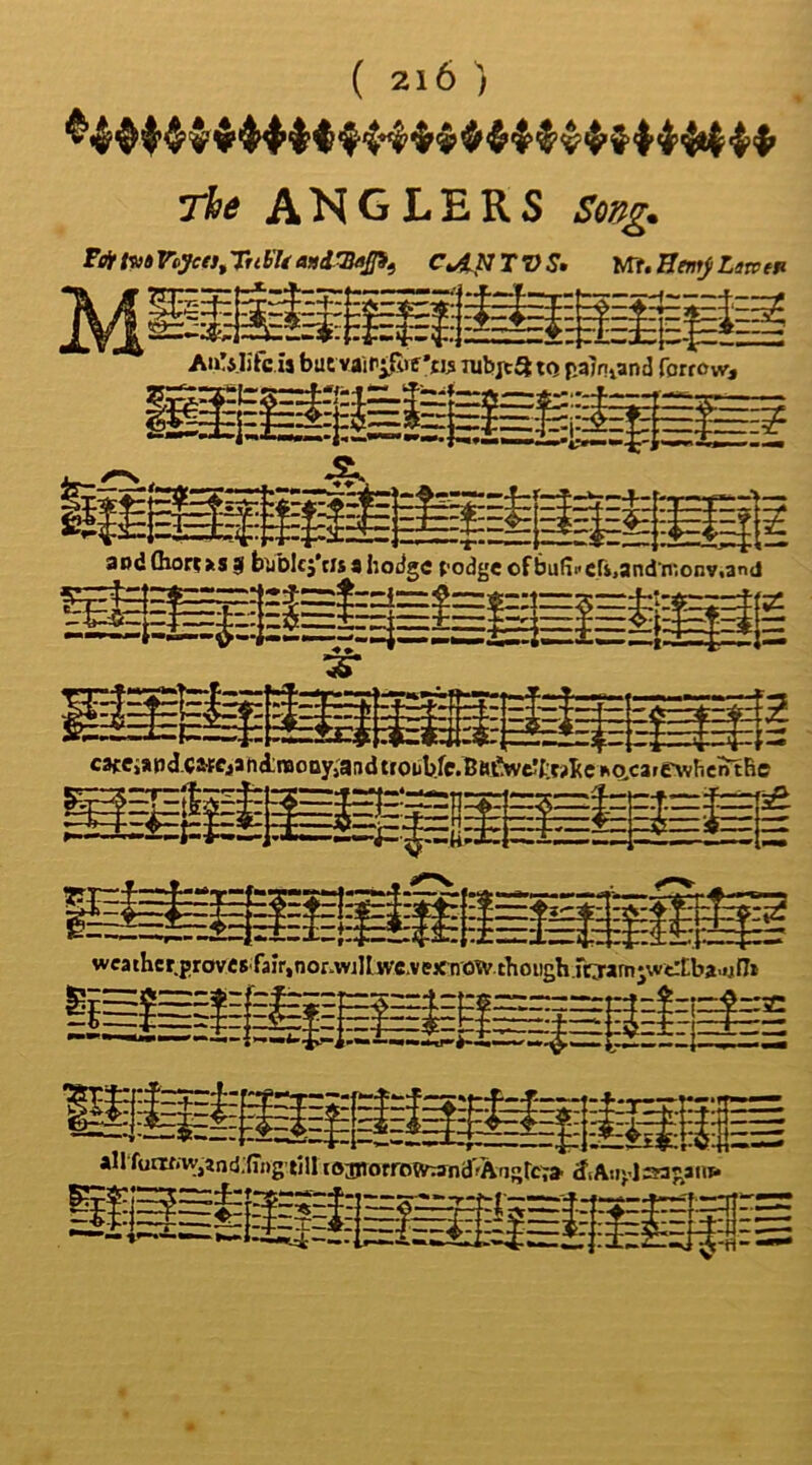 The ANGLERS Song. P^tvarcyca^Trib'lianl^Pi C»/ilJTVS» m,Bm}Lawffi AuTi.Iifc ia bucvairi^ie'tw nibjtft to palniand forrow. aodOior^jisg bblcj'tisahotJgc jodgcofbufi-cri.and ‘n'lOnv.and c3ce>a|[]d.C&K43b(i:nsoQy,'andtroubfc.6tttS(ve7(i(9l(eKQ.car(rwhe^Bc wcather.prcwe8'fair,nor.willwe.vex^nowthoiighitjamjw^^ \m