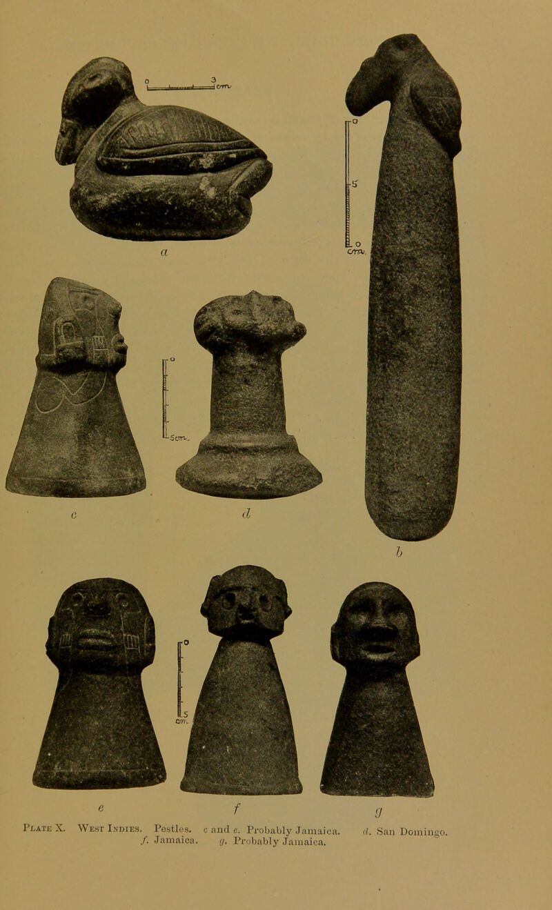 a c d h e f Plate X. West Indies. Pestles, c imd e. Probably Jamaica. d. San Domingo. /. Jamaica. <j. Probably Jamaica.