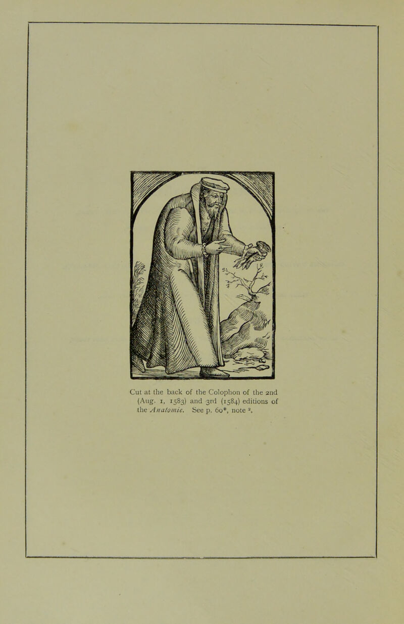 Cut at the back of the Coloplion of the 2nd (Aug. I, 1583) and 3rd (1584) editions of the Anatomie. See p. 60*, note
