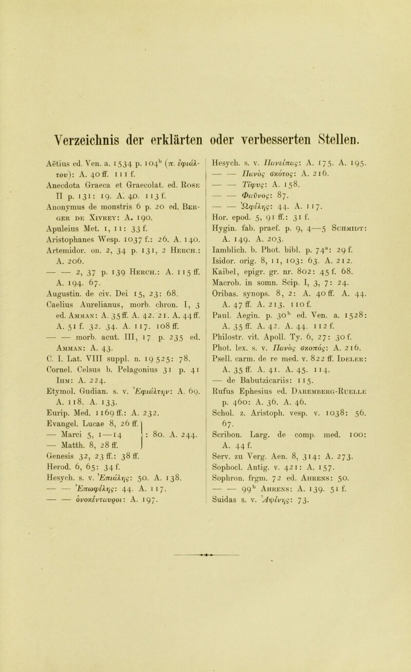 Aetius ed. Ven. a. 1534 p. I04b (71. i'xpLÜl- tov): A. 40 ff. 111 f. Anecdota Graeca et Graecolat. ed. Rose TI p. 131: 19. A. 40. 1 13 f. Anonymus de monstris 6 p. 20 ed. Beu- ger de Xivrey: A. 190. Apuleius Met. 1, 11: 33 t. Aristoplianes Wesp. 1037 t-.: 26. A. 140. Artemidor. on. 2, 34 p. 131, 2 Herch.: A. 206. — — 2, 37 p. 139 Herch.: A. 115 fr. A. 194. 67. Augustin, de civ. Dei 15, 23: 68. Caelius Aurelianus, morb. chron. I, 3 ed. Amman: A. 35fr. A. 42. 21. A. 44if. A. 51 f. 32. 34. A. 1 17. 108 ff. — — morb. acut. III, 17 p. 235 ed. Amman: A. 43. C. I. Lat. VIII suppl. n. 19525: 78. Cornel. Celsus b. Pelagonius 31 p. 41 Ihm: A. 224. Etymol. Gudian. s. v. 'Equcckxijv: A. 69. A. 118. A. 133. Eurip. Med. 1169 ff.: A. 232. Evangel. Lucae 8, 2 6 ff. — Marci 5, 1 —14 : 80. A. 244. — Matth. 8, 2 8 ff. Genesis 32, 23 fr.: 38 fl. Herod. 6, 65: 34 t. Hesycli. s. v. ’Emdfojg: 50. A. 138. — — Emocpeh]g: 44. A. 117. Hesycli. s. v. Ilaveinag'. A. 175. A. 195. — — Iluvog Gxorog: A. 216. —— — Ticpvg: A. 158. — — Oavvog: 87. — — 'Slcpikt]g: 44. A. 117. Hör. epod. 5, 91 ff.: 31 f. Hygin. fab. praef. p. 9, 4—5 Schmidt: A. 149. A. 203. Iamblich. b. Phot. bibl. p. 7411: 29b Isidor, orig. 8, 1 1, 103: 63. A. 212. Kaibel, epigr. gr. nr. 802: 45 f. 68. Macrob. in somn. Scip. I, 3, 7: 24. Oribas. synops. 8, 2: A. 40fr. A. 44. A. 47 ff. A. 2 13. 110 f. Paul. Aegin. p. 30’’ ed. Ven. a. 1528: A. 35 ff. A. 42. A. 44. 112 f. Philostr. vit. Apoll. Ty. 6, 27: 30 f. Phot. lex. s. v. Eltxvbg oxonög: A. 216. Psell. carm. de re med. v. 822 ff. Ideler: A. 35 ff. A. 41. A. 45. 114. — de Babutzicariis: 115. Rufus Epbesius ed. Daremberg-Ruelle p. 460: A. 36. A. 46. Schol. z. Aristoph. vesp. v. 1038: 56. 67. Scribon. Larg. de comp. med. 100: A. 44 f. Serv. zu Verg. Aen. 8, 314: A. 273. Sophocl. Antig. v. 421: A. 157. Sophron. frgm. 72 ed. Aiirens: 50. — — 99b Ahrens: A. 139. 51 f.