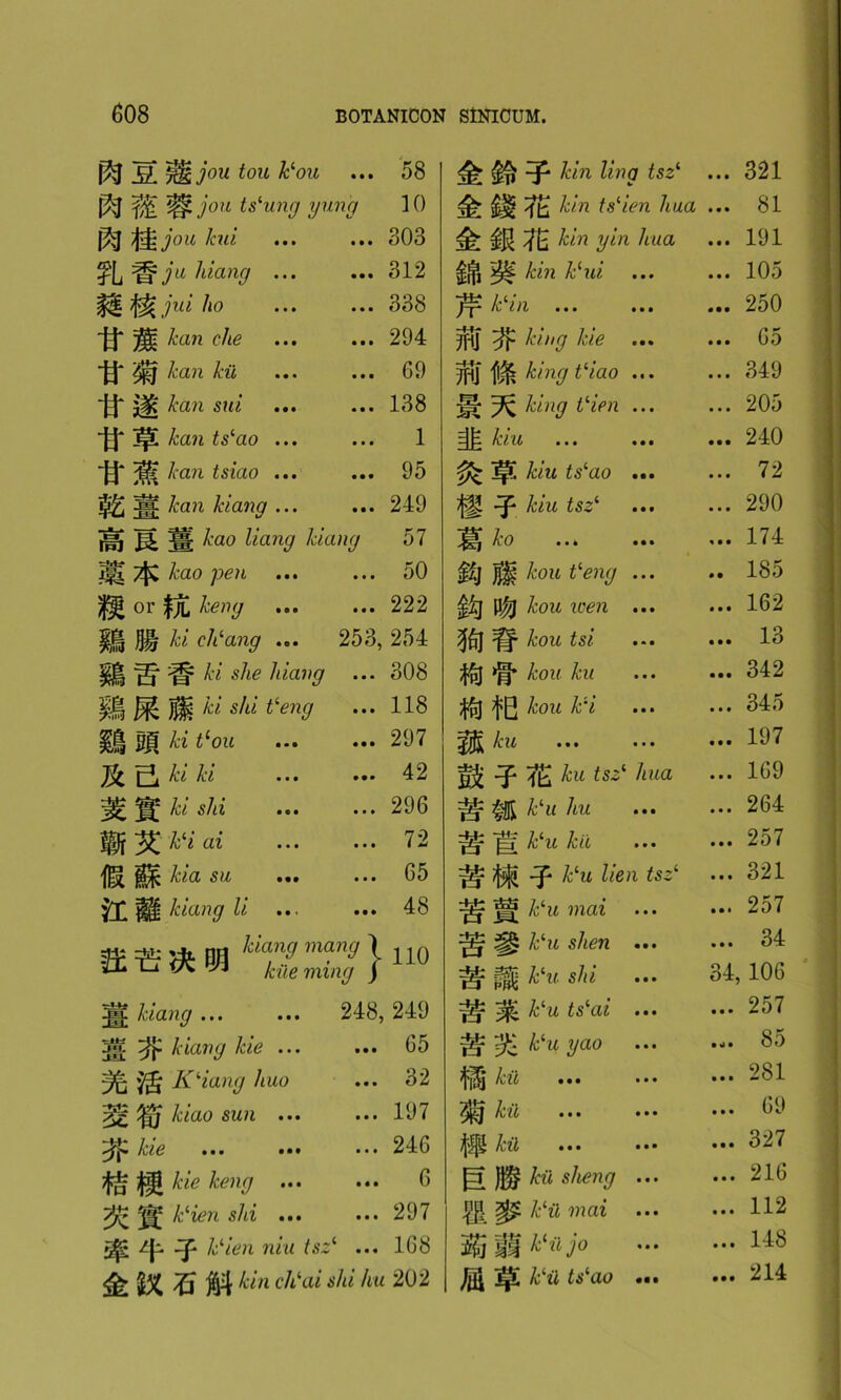 ft ft M. ^jou tou klou ^ jou ts'ung yun'g Iffejou kui ?'L Ju hieing It tT It It It if*j ^ jui ho lean die ^ kan kii kan sui kan tslao ... kan tsiao ... kan kiang ... |=£ kao Hang kiang kao pen or %% keng 58 10 303 312 338 294 69 138 1 95 249 57 50 222 85 2fc n 5X Jj§ ki clkang ... 253, 254 !§• ^ A7 she hiaiig ... 308 Jj$£ ki s/u deng ... 118 jiji ki don ... ••• 297 r* ki ki ... ... 42 ki sin ... ... 296 kli ai ... ... 72 kia su ... ... 65 kiang li ... ... 48 - j*. nji kian9 man(J \ no L <A 'fixing J -li* JM. on. -w- $L kiang ... ... 248, 249 kiang kie ... ... 60 KHang huo ... 32 ^ A/ao sun ... ... 197 A^£ ... ... ... 246 H! kie keng ... ... 6 ^ klien shi ... ... 297 z|^ klien niu tsz‘ ... 168 R51 £7n cA‘ai i7w* /m 202 ■? Am Zma ^ ^7? fs^Vft hua kin yin hua kin k‘ui ^ kHn jf]j ^ king kie ... jpj king tliao ... ;p; 5^ king llien ... km ... ... ^ Jp Am tslao ... ^ Am tsz1 Ao ... ... §ij Aoft i‘^ft(/ ... §£j Wft) kou wen ... mm kou tsi >pj* kou ku kou k 1 ... Aft ... ... Wi-^^ku tsz1 hua r?3 klu liu n klu kii r?j ^ ~P klu lien tsz1 ^ HU A‘w mai ^ A‘ft slien ... y/y ^ A‘w. shi ^ A‘ft ««‘at ... ^ 9^ A‘ft 7/ao m ku ... ••• ^1 kii ... ••• kii ... • • • nm kii sheng ... |}| |j£ klil mai jifej k ii jo ... /j$ ^ A‘ft tslao ... ... 321 ... 81 ... 191 ... 105 ... 250 ... 60 ... 349 ... 205 ... 240 ... 72 ... 290 ... 174 .. 185 ... 162 ... 13 ... 342 ... 345 ... 197 ... 169 ... 264 ... 257 ... 321 ... 257 ... 34 34,106 ... 257 ... 85 ... 281 ... 69 ... 327 ... 216 ... 112 ... 148 ... 214
