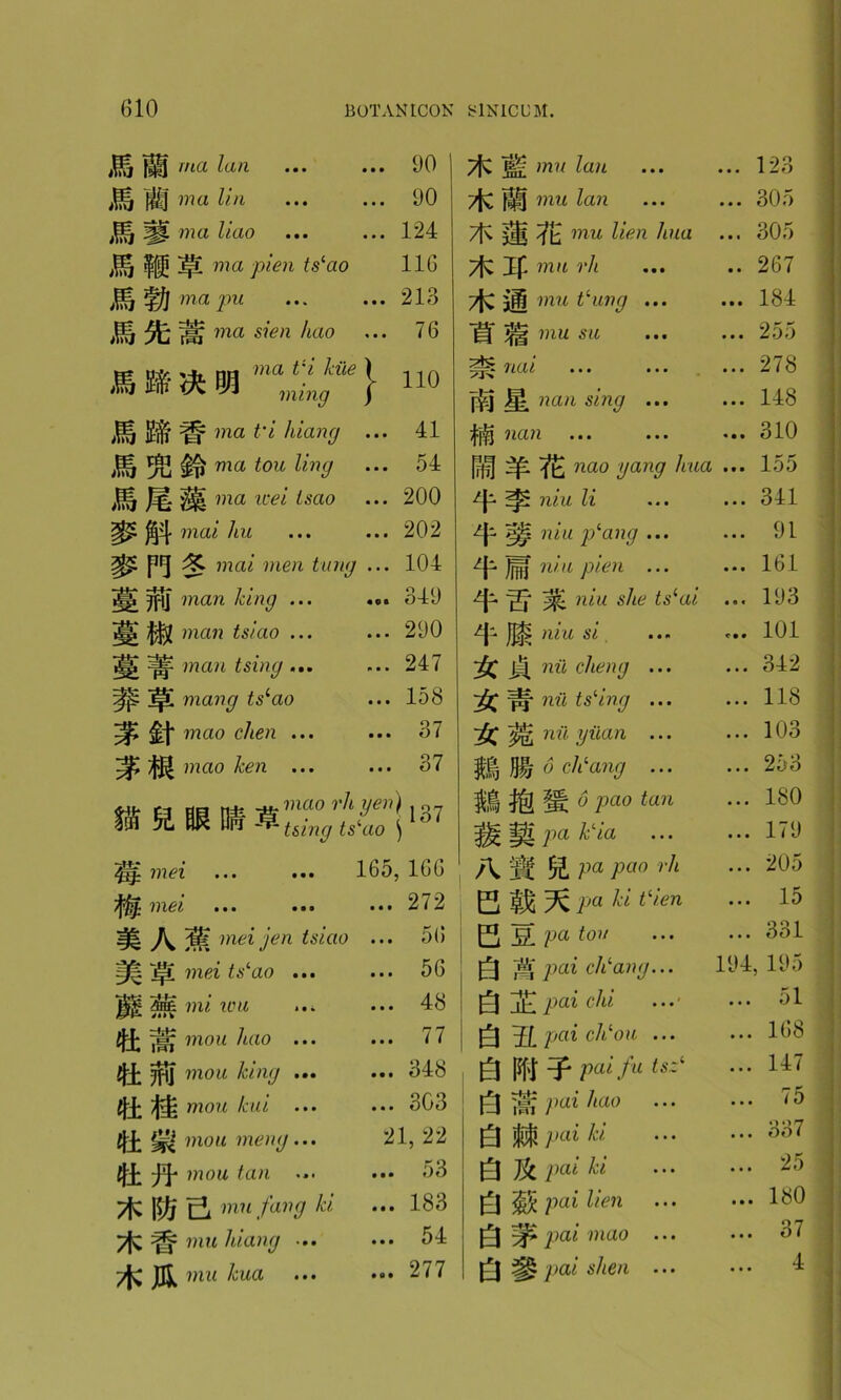 M m ma lan • • • • • • 90 * mu Idle • • • • • ■ 123 M m ma liu • • • • • • 90 M mu lan • • • • • • 305 M n ma liao • • • • • • 124 * tM ?t mu lien liua 305 M, m S ma pien tslao 116 * IP ma ?*/1 • • • • • 267 M, m ma pu • • % • • • 213 * m mu t‘uvg ... 184 M % S ma sien liao 76 w ■ty- mu SIC ••• ••• 255 M m & m ma t‘i kite ) ming j 110 nai ••• ••• ••• 11GUI Sing ••• ••• 278 148 M u m ma t’i liiang ... 41 nan •• ••• ••• 310 M % ma tou ling 54 m ft nao yang liua ... 155 Mi mm ma icei tsao 200 * niu h ... ... 341 m mat liu • • • • t i 202 * w niu p‘ang ... 91 mat men tang . ^ man Icing ... . mm man tsiao ... man tsing ... ^ mang tslao mao clien ... mao ken ... mao r. 104 349 290 247 158 37 37 5JJ mei -g- ihuu ih yen) . oy ^ t&ing ts^io ) ... 165, 166 met ... ... ... 272 A me'1 jen tsia° ... 56 ^ j^£ mei ts‘ao ... ... 56 mi to a ... ... 48 ^ mou liao ... ... 77 ?0J mou king ... ... 348 ^ mou Icui ... ... 303 mou meng... 21, 22 m011 tan '** ... 53 \tyj E mn fan(J bd ... 183 7fC ^ mu liiang ... ... 54 tK J3L mu ^ua ... 277 ^ ni.a pien ... ^ ^ niu she ts‘ai ^j-* mu si ... £ nii cheng ... ijr nil tsling ... mi yiian • • • ]$j 6 clPang ... ^ 6 pao tan ||l pa k‘ia K Pa Pao rh ^ pa hi Pien pj pa ton pai clilang... pai chi pai ch‘ou ... m=? pai fu tsz‘ ^ pai liao jjnji pai lei fa pai ki pai lien ^ pai mao ... ^ pai shea ... A E B a a a a a a a a a a ... 161 ... 193 ... 101 ... 342 ... 118 ... 103 ... 253 ... 180 ... 179 ... 205 ... 15 ... 331 194, 195 ... 51 ... 168 ... 147 ... 75 ... 337 ... 25 ... 180 ... 37 ... 4