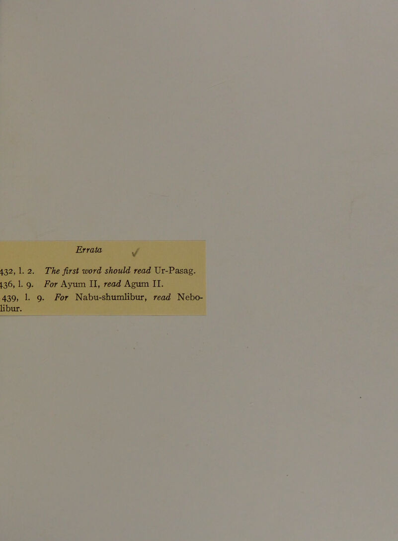 Errata ✓ 4.32, 1. 2. The first word should read Ur-Pasag. 136, 1. 9. For Ayum II, read Agum II. 439, 1. 9. For Nabu-shumlibur, read Nebo- libur.