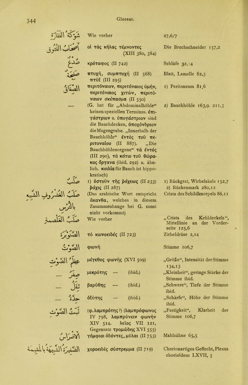 010553.Γ. λνΐε νοιΊιεΓ οι τάς κήλας τέμνοντες (XIII 38ο, 384) κρόταφος (II 742) πτυχή, συμπτυχή (II 568) πτύ£ (III 295) περιτόναιον, περιτόναιος ύμήν, περιτόναιος χιτών, περιτό- ναιο ν σκέπασμα (II 55°) (Ο. Ιιαί ίίΐΓ „ΑΙκΙοη·πηα11ιό1ι1ε“ 1<εΐηειΐ5ρεζίε11εη Τεπηΐηιΐδ. έπΐ- γοίστριον η. ύπογοίστριον δΐηά άίε Βαυείκίεείίεη, ύποχόνδρίον (ΒεΜα^εη^ηιόε. ,,ΙηηεΓίι&Ιδ άεΓ Β&ιιε1ι1ι51ι1ε“ έντός του πε- ριτοναίου (II 887). ,,Όίε Βαπε1ι1ιόΙι1εηοΓ23.ηε“ τα έντός (III 290), τά κότω του θώρα- κος όργανα (ίδιά. 292) ο. αδη- Ιϊεΐι. κοιλία Ιογ Βαιιείι ϊδΐ Ιιϊρρο- ΙίΓαΙίδεδ) ι) όστοΰν τής ί>άχεως (II 233) ί>άχις (Π 287) (Ό&5 αιπδΐδεδε λΥοΓί εηΐδρπείιΐ άκανθα, ινείεδεε ϊπ άίεκεηι Ζιΐδ&Γηιηεη1ΐ3.ιι§0 δει Ο. δοηδΐ ηϊεδΐ νοΛοππηί) Λνΐε νοιΙιεΓ τό κωνοειδές (II 723) 27,6/7 Όΐε ΒπιεδδεδηεϊάεΓ ΐ57>2 δεδίϊίε 32>!4 ΒΙαΙΙ, Β&ιηεΐΐε 82,3 ι) ΡεπΙοηειιπι 8ι,6 2) Β&ιιεδδόδΐε 163,9· 211,3 ι) Κϋε1ΐ£Γ&1, λνΐΛεΙδαοΙε 152,7 2) ΚϋεΙιεηΐϊΐΕΐΓΐί 28ο, 12 Οπδία όεδ δεδϊΙόΙαιΟΓρεΙε 86,11 ,,Οπδία άεδ Κεδίόεείιείδ “, ΜίΙΙεΙΙίηΐε αα άβΓ νοΓόεΓ- δεϊίε 125,6 ΖίΓόεΙιΐΓϋεε 2,14 0^\ Φωνή δΐϊπιιηε ιο6,7 ^\>ν\ 4.·»-~ΐ1ΐι 3^4^\ μέγεθος φωνής (XVI 509) μικρότης — (ίδιά.) βαρύθης — (ίδιά.) ό£ύτης — (ΐδίώ) (φ.λαμπρότηςΡ) (λαμπρόφωνος IV 798, λαμπρύνειν φωνήν XIV 514· λείος VII Ι2ΐ, Οε^επεαίζ τρομώδης XVI 555) γόμφιοι όδόντες, μύλαι (II 753) χοροειδές σΰστρεμμα (II 719) ,,Οτόβε“, ΙηΙεηδίΙαΙ άεΓδΙϊιηιηε 134,13 „Κ1είη1ιεΐΙ“, ^ει-ίη^ε δΐέίΓ^ε άετ δΐΐιηιηε ίδιά. „δεδ\νεΓε“, Τΐείε όεΓ δΐίηιηιε ϊδϊά. „δεδαι·Γε“, Ηοΐιε άεΓ δΐΐπιηιε ίδιά. „ΓεδΙΐ§1ιείΙ“, ΚΙαΛείΙ όεΓ δΐϊππηε ιο6,7 Μαδίζαδηε 65,5 ΟδθΓΪοηαΓΐΐ§εδ ΟεΗεεδΙ, ΡΙεχυδ εδοποϊάευδ ΒΧνίΙ, 5