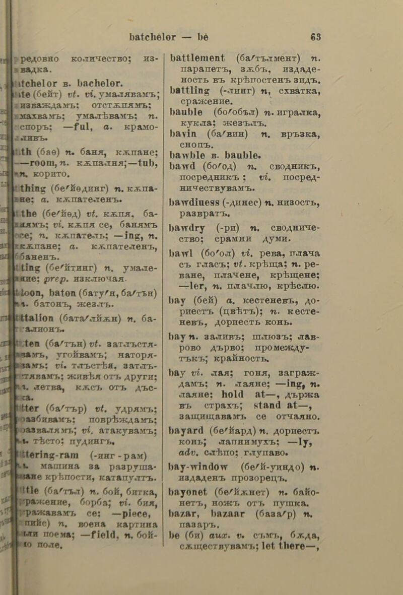 ὁ «θα avenuobodynh aveuobooxii ne, 8. f. ἀνεμοθρόκχι, Somorain accompanied. with, wind, ayveuoyaune, n, 8. mM.) (ary.) a kestrel, a wind-hoyer; § (µεταφ. v0.) an unsteady man. ἀνεμογγάσότρι. OV; 5. 1. see yievdey- κυμοσύγη]. aveuoyoadia, 5. f. anemography, ἀνεμοδείντιις, ου, ὅ. ΤΠ. α vane; a Wweather-cock . ἀνεμοδοῦρα: ac, sof. windle, reel; § (µεταφ. ἐπὶ ado.) a weather-cock, a time-server. ἀνεμοδόχκος, ov, 5. m. Wind-sail. adveuoGaan, ne, δ. fa hurricane; a squall; a whirlwind. ἀνεμολόγιον. ov, δ. 1. (ravt.), coms pass-card, aveuoualCoua, ατος, 5. na drift; (κυρ: rind. )—ra, a heap swept by the wind; (εὔχο. 10. ἐν τῇ παροιµ.) —ra διαβολὀσμορπίσµατα, lightly. come, lightly go; come-easy, 50 easy. ayeuduetooyv,ov, 5. nu. anemometer. aveuduvaoc, ov, 5. πι. ἃ windmill; an air-motor. ἀνεμποπίρωμα. 8, Nn. erysipelas. ἄνεμος, ov, s.m. wind; guog—,elve —, itis windy; it is blowing; . φυσᾷ — δυνατὸς, the wind is very high; ot ἐπικρατοῖντες —ov, the prevailing winds; otjovos —, fair wind; ἐναντίος —, contrary wind; ἔχω ἐναντίον —ov (vavt.), to» have a head .wind; . τὸ ahotoy’ εὑρέδη eis τὴν. διάκρισι’ τῶν —or, the ship found itselfat the mercy of the» wind;,.the ship -was adrift; παντὶ---ᾧ- ἀναπεπταμένος, eX- posed to every wind that blows; open. aveuddKara, ac, 8. fia ladder; a rope ladder, ἀνεμοδκόρπιόμα, ατος. Su N. scale tering; squandering, ἀνειμοότρόθιλος,οιν. 5. mn. a whir- wind; a tornado. ἀνεμότρατα, ας. 5. f. (ἄλιευτι) 9a drag-net. ἀνεμπόδιότος, a. unhindered; free, ἀνειιώδιις, ec; a. windy, aveud roc, ov, a. trifling; vain. aveuovn, 5.{: anemone, windflower. ἀνενδοιάότως, adv. unhesitatingly. ἀνένδοτος, ον, 1a, unyielding;. un- (VaVve.) a KYPIAKIAOY AEEIKON ἀνέξιλέωτος relenting, inflexible; obstinate, stubs horn; incessant; unintermittine; con- tinual. ἀνενδότως, adv. unyieldingly; unre- lentingly; incessantly. ἀνέννοιαστος,ι.ον. ἃ.56ο ἀμέοιμνος, ἀνενόχλητος, ov, a. undisturbed; not incommoded; not troubled. (ot annoyed); being at ease; quiet. ἀνενολλάτως, adv. without being disturbed; quietly, ἀνεξαγόρατος, ov, a: bought up (bribed). ἀνεξαίρετος, oy, a. having no ex- ception;not excepted; § not exempted; § unexceptionable. ἀνεξαιρέτως, αν. without exception. ἀνεξάλειπτος, ov, a. ineffaceable; indelible. ἀνεξάντλκτος-ον. a. inexhaustible, inexhaustive ; exhaustless; never- failing. avetaotnoia,ac, s.f. independence. avetaotnzoc, ov, a. independent. ἀνεξαρτάτως, adv, independently; § exclusive of; to say nothing οἱ besides; moreover. ἀνεξέλέγκτος. ον, a. nol audited (controlled; checked); uncontrolled; uncontrollable; § not examined (de- monstrated); unrefuled. ἀνεξελέγκτως, ady. without any control; without any examination. ἀνεξερείνιτος. oy, a. inscrutable, unsearchable; unfathomable; impe- netrahles § unexplored; § (00d. ov.) τὸ — ov τῶν Φείων. βουλῶν», the in- scrutability of God’s plans. ἀνεξέταστος, ον. a. Unexamined, ἀνεξετάότως. adv. without examin- ing; blindly, implicitly. ἀνεξήγατος. ov, a. not explained. inexplicable; unaccountable. ἀνεξιθρπόκεία, ac, s. f. toleration (in religion); religious liberty. ἀνεξίθριόκος, ον. a. tolerant (in religious matters), ἀνεξικακία, ac, 5. [. patience; tole- rance; resignation; forbearance. ἀνεξίκακος, oy, a. enduring evil; forbearing; patient; tolerant: resigned. ἀνεξικακὼ. έω. ν. 0. to be patient. ἀνεξιλέωτος. ον. inexorable; see ἀδυσώπῃτος, not to be