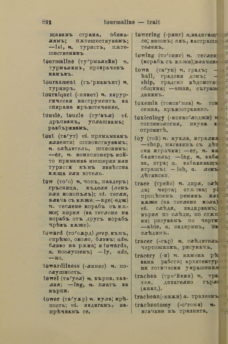 ἀναθρήκα mind; to strike one; ἀνάδοξέν τον νὰ φύγη, he took it into his head to go away; § to repent. ἀναθρήκα, ac, 5. f. giant-fennel ; see νάρὺηξ. ἀναιφανίόκω, v. n. to appear; to come into view; to emerge. ἀνακαλποῦμαι, gouar, v. η. to bemoan; to bewail; see Yonrvd, ὅλο- φύρομαι. ἀνακαλπτὸν. of, 5. n bemoaning; bewailing. ἀνακατόιάρης, a. fastidious; squea- mish. ἀνακατόιῶ, άω. v. n. to loathe; to detest; see σιχαίνομαι. ἀνακατωσθιὰ, dic, 5. f. rout; distur- bance; see ὀχλαγωγία. ἀνακουτρεύκω, Vv. a. to ferret; to search. ἀνάννοικτος, n, ον, a. not opened; shut; intact. ἀνάολος, ov, 5. m.a mound at the end of a field. ἀναπαμὸς, of, 5. m. rest; repose ; see ἀγάπαυσις. ἀναιράδα, 5. f. nereid. avaon, tic, 5. f. cream-cheese; see μυζήδρα. ἀνάρκα, adv. thinly; sparsely; see αραιῶς. ἀναρκόνω, V. a. see ἀραιόνω. ἀνάρκος, a, ov, a. see ἀραιός. avadtove, v. n. to pant; see a- σὐμαίνω. ἀναφαντάριις, n, 5. m. a spider. ἀναφανταρκὰ, dic, 5. f. a weaver. avax@ondria, dic, 5. f. a temporary separation (of a kusband and wife). ἀνέθαθος, πι, ον. a. shallow. avéun, ne, 5. f. a distaff. avedavin, tic, 5. f. a rising ground from which a town (or village) may be seen. ἀνοικτάρι, of, 5. n.a key. ἀντακόνω, Vv. n. to commence (work, etc.); § to rush upon. ἀντικοῦτόι, 5. π. quit-rent. ἀντίλογος,. ov, 5. m. a reply; a re- joinder. see τινάσσο. ἀντίπελλος, ov, 5, m. a match; ηὗρε τὸν ----όν tov, he found his match; ἀρκολιιὰ he caught a Tartar. ἀντιπολοοῦμαι, dowar, ν. η. to gainsay; to oppose; to be insolent; see ἀντιλέγω. ἀντροπιὶι, Τις, 5. f. shame. ἀντροπιάζω, v. a. to abash. ἀντρουκλιὰ, dc, 5. f. andrachus strawberry-tree, arbutus; (xa¥.) κό- µαρος ἀτράχνη. ἀνυπόλυτος, n, ov, a. bare-footed; see ἀνυπόδητος. ἀνώρας, adv. early. ἀξάγκωνα, adv. with the hands. behind. aEaudvo, v. a. to measure. ἄξαμος, ov, 5. mM. a measure. ἀξινάότροφα, adv. in the wrong way; upside down. ἀξινάότροφος, n, ov, a. reversed; upside down. ἀόρατος, ov, 5. m. oxycedrus ju- niper; Phoenician juniper; (καὺ.) ὀξύκεδρος, ἄρκενῦος. ἄπαννος, n, ov, a. brand new; see ὁλοκαίνουργος. ἀπόχτι,οῦ.,».η. dried salted mutton. ἀππαρόμουγυια,ας,δ.!. a horsefly. ἄππαρος, ov, 5. m. a horse. ἀππέξω. adv. outside. ἀππέόόω, adv. inside. ἀππεόθωθκιὸν. adv. just inside. ἀπππδπιτοῦρι, of, 5. n. cheese- skipper. . ἀππιδῶ, ado, ν. n. to jump. ἅππης, n, Ss. m. pear-tree. ἀππόννω, v.a. to praise; § to let loose (animals). ἄπρεπος, a. improper. ἀρκάτζι, 5. η. a ridge. ἀρκάππας, n, s.m. ungrafted pear- tree. Goxadtn, nec, 5. f. couch-grass; quitch-grass; see ἄγρωστις. ἀρκαὀτῖτιρι, 5. η. a. loom. ἀρκάτπς, n, 5. m. a labourer. ἀρκατεύκω, v.n. to work as a la- bourer. ἀρκόδατος, ov, 5. m. prickly ivy; (xad.) σμῖλαξ 4 τραχεῖα, Goxoxnanua, 5. n. tendril; virgin’s ἀρκοκολοκαθιὰ, dc, 5. f. arum; (καὺ.) ἄρον. ἀρκολπὰ, dc, 5. f. ungrafted (wild) κι...