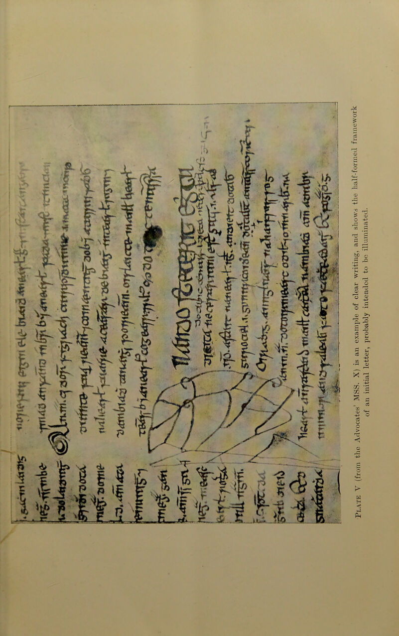 Plate V (from the Advocates’ MSS. X) is an example of clear writing, and shows the half-formed framework of an initial letter, probably intended to be illuminated.