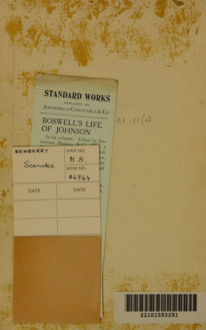 n ... standard works PUBLISHED BY ArchibaldCok BOSWELL'S I.JFF OF JOHNSON SHELF NO, lch3 Cl 11 I I f 22101592291