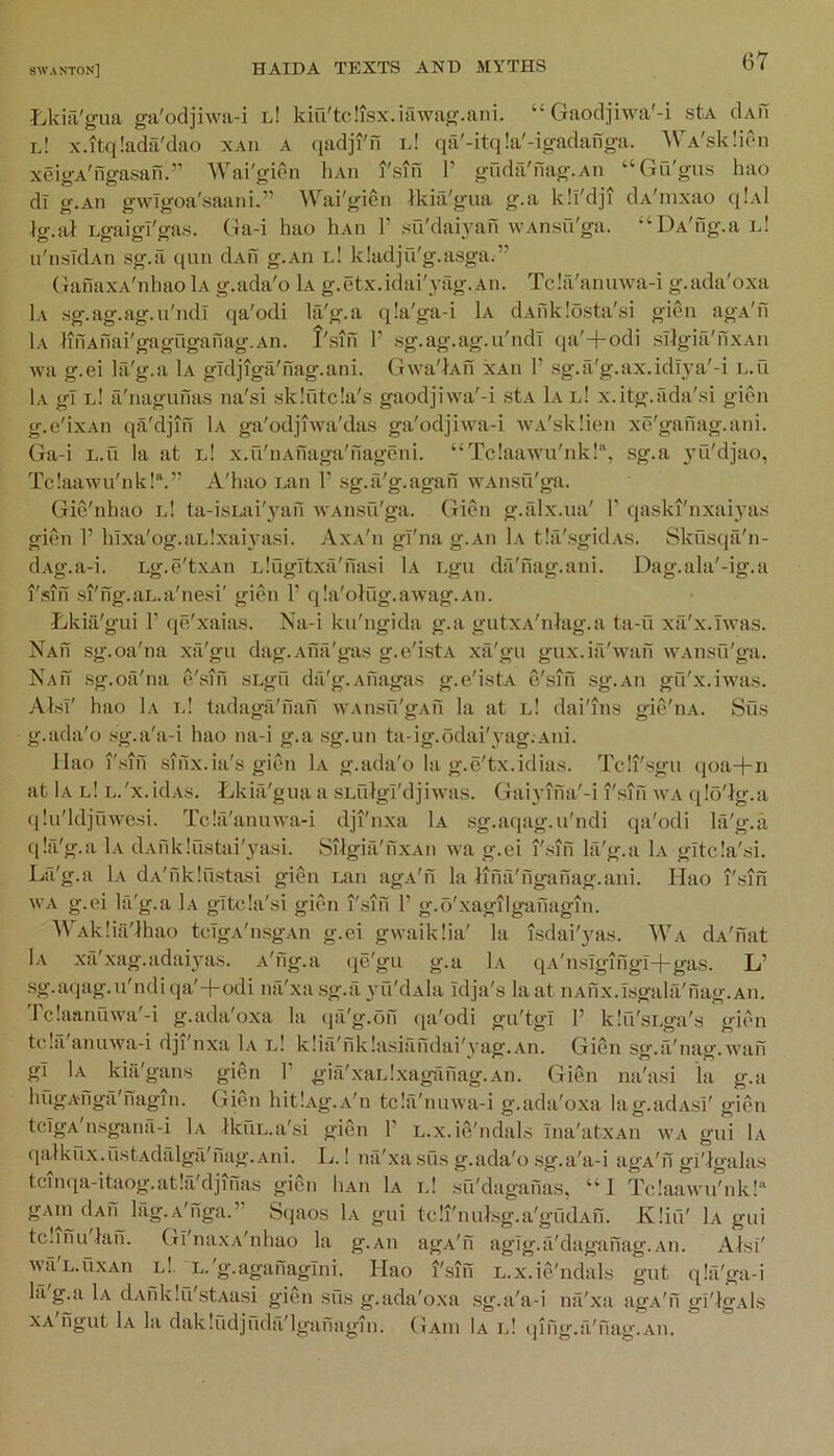 LkiiVgua ga'odjiwa-i l! kiu'tclisx.iawag.ani. “ Gaodjiwa'-i stA dAii id x.itqlada'dao xAii A qadji'n l! qa'-itq!a'-igadanga. WA'sk!i(>n xeigA'ngasafi.” Wai'g:ien liAii A/ A- I Sin r truda'iiao-.An “Gu'gus hao dT g.Aii gwigoa'saani.” Wai'gien Jkiii'gua g.a kli'dji dA'nixao qiAl Jg.al Lgaigi'ga.s. Ga-i hao liAii V .su'daiyafi wAiisu'ga. *‘DA'ng.a i>! ii'iisIdAii sg.a qun dAii g.An l! kladju'g.asga.” (^anaxA'nhao 1a g.ada'o 1a g.etx.idai'yag.Aii. Tc!a'anuwa-i g.ada'oxa 1a sg.ag.ag.ii'iidl qa'odi la'g.a q!a'ga-i 1a dAilklosta'si glen agA'n 1a IhlAnai'gaguganag.An. I'sin 1’ .sg.ag.ag.u'ndl (|a'+odi slJgia'iixAn wa g.ei la'g.a 1a gldjigfi'nag.ani. Gwa'lAfi xAn 1’ sg.a'g.ax.idT3’a'-i l.u 1a gl l! a'naguiias na'si sk!fitc!a's gaodjiwa'-i stA 1a id x.itg.fida'si gien g.e'ixAii qa'djin 1a ga'odjiwa'da.s ga'odjiwa-i wA'sklieii xe'ganag.ani. Ga-i L.u la at l! x.u'iiAuaga'fiageni. “Tc!aawu'nk!“, sg.a 3'u'djao, Tclaawu'nk!.” A'hao Lan 1’ sg.iT'g.agan wAnsu'ga. Gic'nhao id ta-i.sLai'3uifi wAiisu'ga. Gien g.iilx.ua' 1’ qaski'nxai3^as giC'ii 1’ luxa'og.aLlxah'asi. Axa'ii gl'na g.Aii 1a tla'.sgidAS. Skusqfi'n- dAg.a-i. Lg.e'txAn Llugltxii'nasi Ia Lgii da'fiag.ani. Dag.ala'-ig.a I'.sifi si'ng.aL.a'ne.si' gien 1’ qla'olfig.awag.Aii. Lkiii'gui r qe'xaias. Na-i ku'ngida g.a gutxA'nlag.a ta-u xfi'x.Iwas. NaH sg.oa'na xii'gii dag.Afiil'gas g.e'hstA xa'gu gux.iii'wan wAnsfi'ga. Nau sg.oa'na e'sin sLgu da'g.Anagas g.e'istA e'sin .sg.Aii gu'x.iwas. AlsT' hao 1a id tadaga'nan WAnsu'gAfi la at id dai'ins gie'iiA. Su.s g.ada'o .sg.a'a-i hao na-i g.a sg.un ta-ig.odai'3'ag.Ani. llao I'sin siiTx.ia's gien 1a g.ada'o la g.e'tx.idias. Tdi'sgu qoa+n at 1a l! L.'x.idAs. Lkia'gua a sLulgi'djiwas. Gai3’iiia'-i I'siH wa ([lo'Jg.a (llu'ldjuwe.si. Tc!a'anuwa-i dji'nxa 1a sg.aqag.u'ndi qa'odi hi'g.a qlil'g.a 1a dAfdvlustai'3'asi. Silgia'nxAii wa g.ei i'sin la'g.a Lv gitcla'si. La'g.a l.\ dA'nklustasi gien Lan agA'n la lina'ngafiag.ani. Idao i'sin WA g.ei la'g.a 1a gTtcla'si gien i'.sin 1’ g.o'xagilganagin. 'U^Akliii'lhao tcIgA'nsgAn g.ei gwaiklia' la isdai'yas. Wa dA'nat 1a xa'xag.adah^as. A'iig.a <ic'gu g.a 1a qA'nsIgiiigi-t-gas. L’ sg.aqag.u'ndi qa'+odi na'xa .sg.ii 3'u'dAla klja's la at iiAnx.Isgala'nag.An. Tc!aanuwa'-i g.ada'oxa la (ja'g.on ([a'odi gu'tgl 1’ klfi'sLga's gien te!a'anuwa-i dji'nxa 1a id klia'nklasiandai'yag.An. Gien sg.a'nag.wan gl 1a kiil'gans gien P giii'xaLl.xaganag.An. Gien na'asi la g.a hugAnga'nagin. Gien hitlAg.A'n tc!a'nuwa-i g.ada'oxa lag.adAsi' gien tcIgA n.sgana-i \a lkuL.a'.si gien P L.x.ic'ndals Ina'atxAii wa gui 1a qalkux.ustAdalga'nag.Ani. L.! na'xa sus g.ada'o .sg.a'a-i agA'n gi'lgalas tcinqa-itaog.atlfi'djinas gien liAn 1a l! su'dagailas, “1 Tc!aawu'nk!“ g^^iiyjAn lag.A'nga.” Sciaos 1a gui tcli'nulsg.a'gudAn. KliiV 1a gui tclinu lah. Gi'naxA'nhao la g.An agA'n agig.ii'daganag.An. Alsi' wa'L.uxAn l!. L.'g.aganagini. Hao i'sin L.x.ie'ndals gut q!a'ga-i la'g.a 1a dAnklu'stAasi gien sus g.ada'oxa .sg.a'a-i na'xa agA'fi gi'lgAls xA'ngut 1a la dakludjfidfi'lganagin. Gaiu 1a id qifig.a'nag.An.