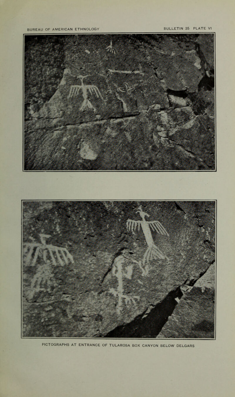 PICTOGRAPHS AT ENTRANCE OF TULAROSA BOX CANYON BELOW DELGARS