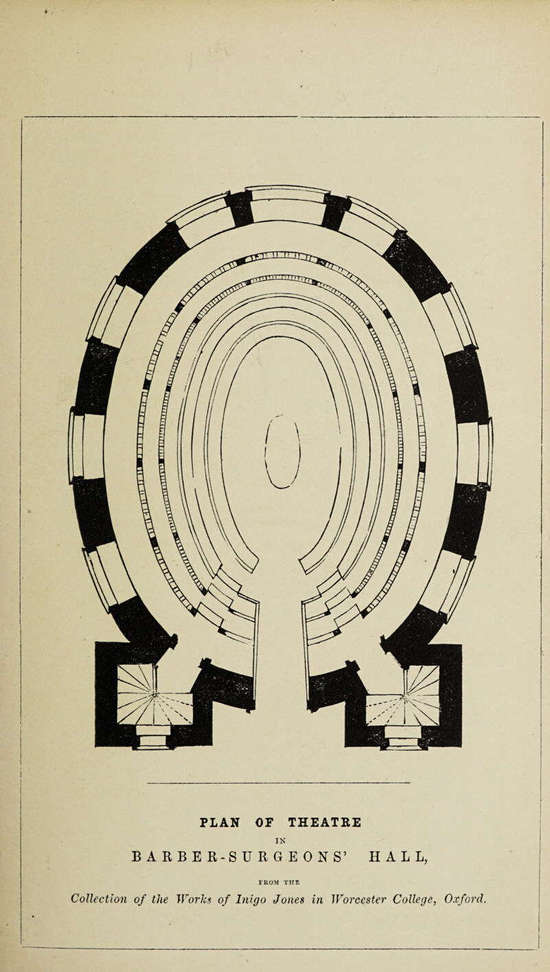 PLAN OF THEATRE IN BARBER-SURGEON S’ HALL, FROM THE Collection of the Works of Inigo Jones in Worcester College, Oxford.