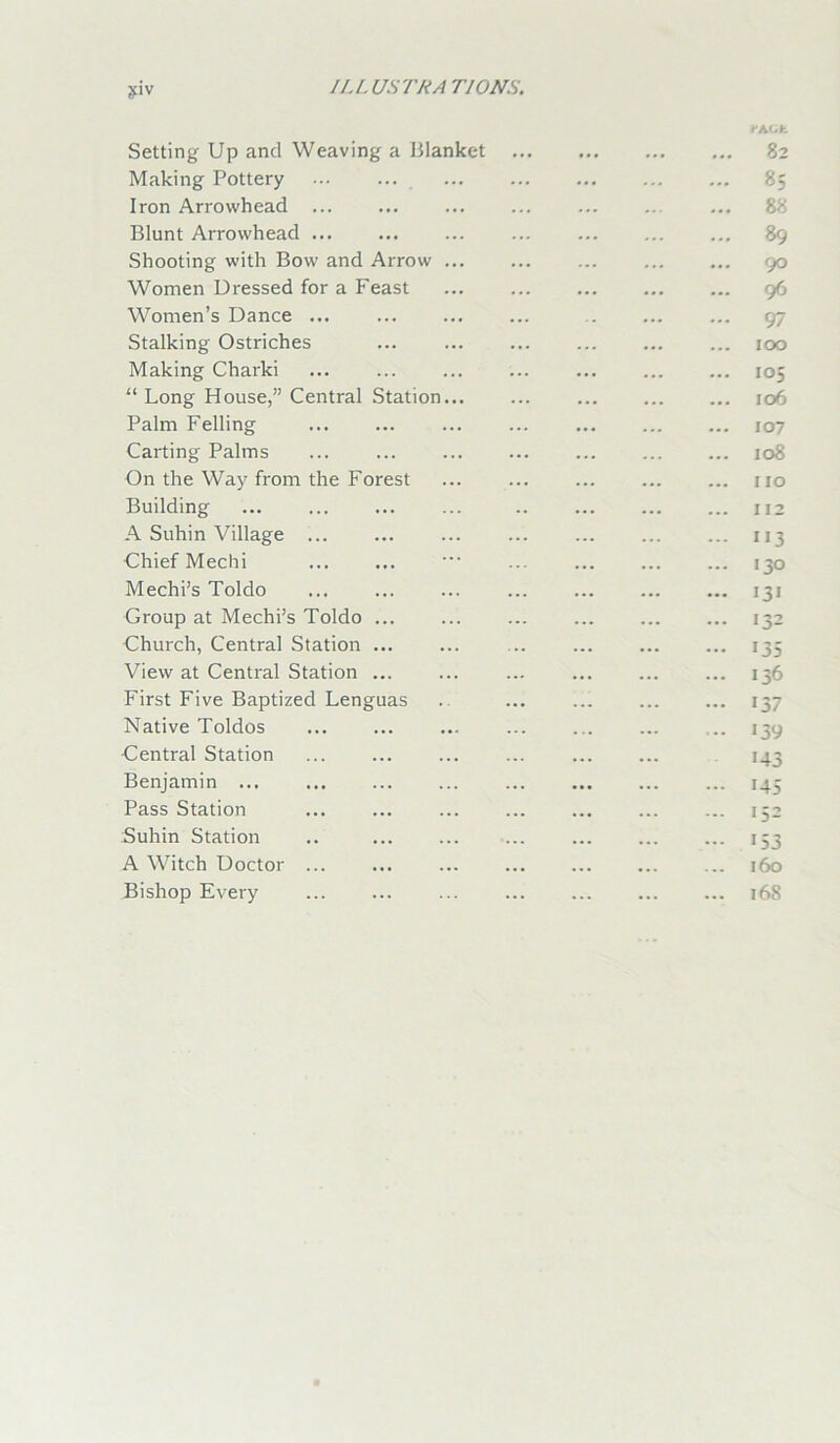 Setting Up and Weaving a Blanket ... Making Pottery Iron Arrowhead Blunt Arrowhead Shooting with Bow and Arrow ... Women Dressed for a Feast Women’s Dance ... Stalking Ostriches ... Making Charki “ Long House,” Central Station Palm Felling Carting Palms On the Way from the Forest Building A Suhin Village ... Chief Mechi Mechi’s Toldo Group at Mechi’s Toldo Church, Central Station ... View at Central Station ... First Five Baptized Lenguas Native Toldos Central Station Benjamin ... Pass Station Suhin Station A Witch Doctor ... Bishop Every hAOfc 82 85 88 89 90 96 97 100 105 106 107 108 no 112 *13 130 *3* *32 *35 136 *37 *39 *43 *45 *52 *53 160 168