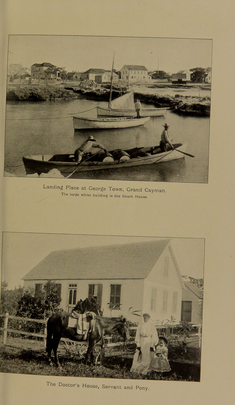 Landing Place at George Town, Grand Cayman. The large white building is the Court House. The Doctor s House, Servant and Pony.