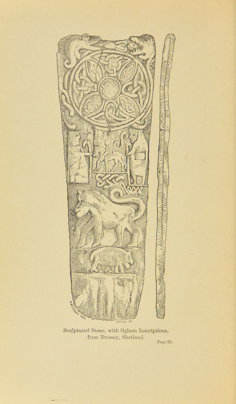 Sculptured Stone, with Ogham Inscriptions, from Bressay, Shetland. mmm