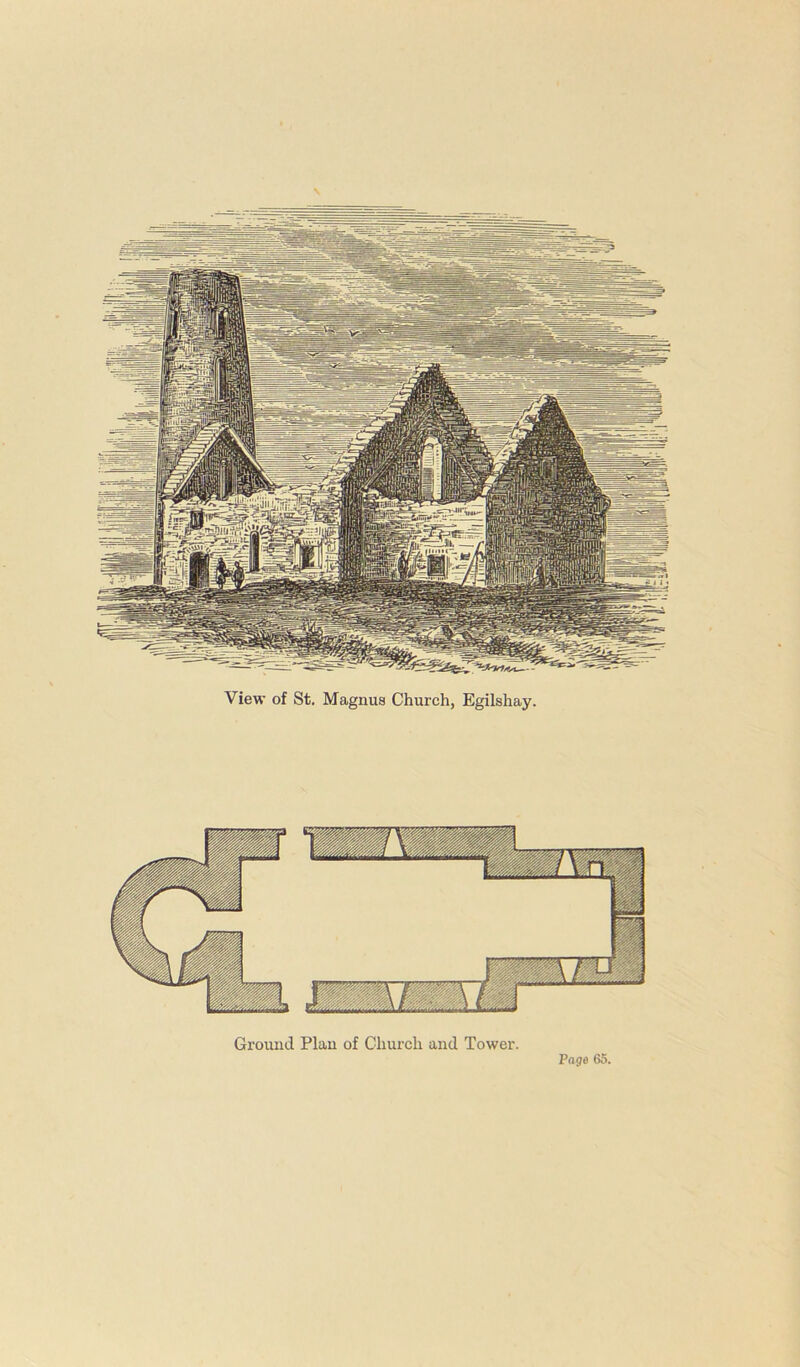 View of St. Magnus Church, Egilshay. Ground Plan of Church and Tower.