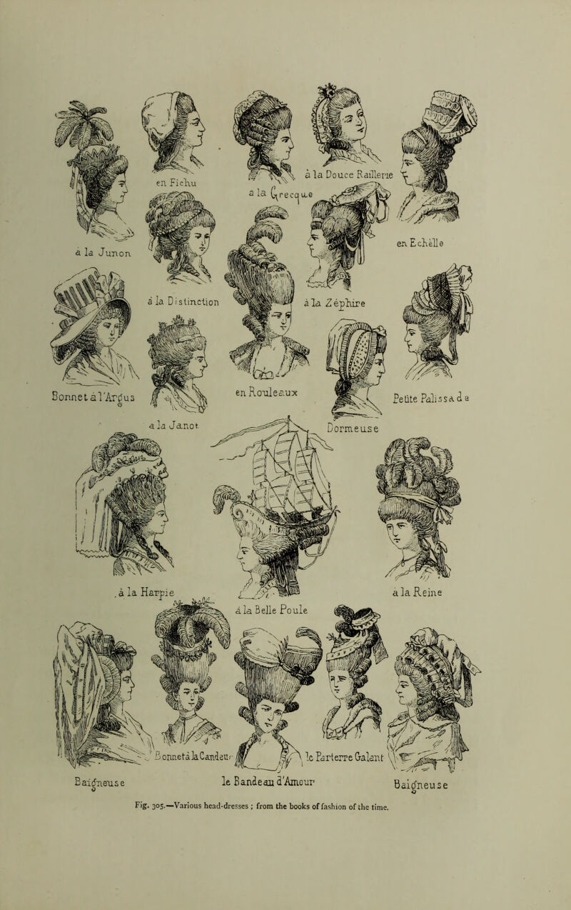 a la Douce Rafllene en Fichu en Echelle a la Junoa a la D is Unction ala Zephire en Rouleaux Bonnet aTArg Petite Pali as a d e a la Ja.no t. Dormeuse ala Reine ala Belle Poule BonnetalaCandeur I 1c Parterre Galant Ol, ^ le Bandeau d’Amour Baidneuse ineuse
