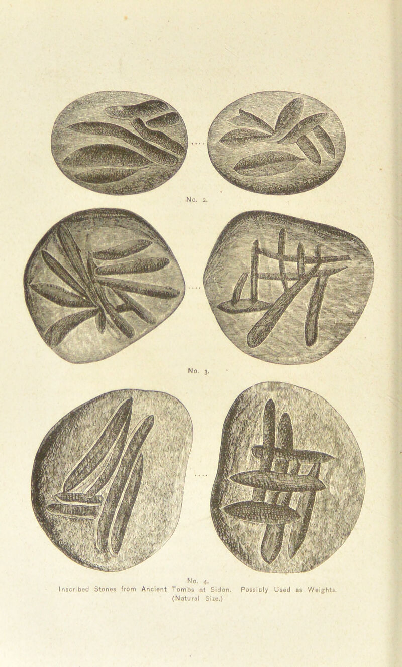 Inscribed Stones from Ancient Tombs at Sidon. (Natural Size.) Possibly Used as Weights. No. 2.