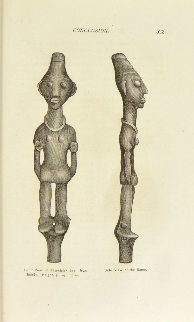 rront View of Phoenician Idol, from Beirut. Height, 5 1-4 inches. Side View of the Same.