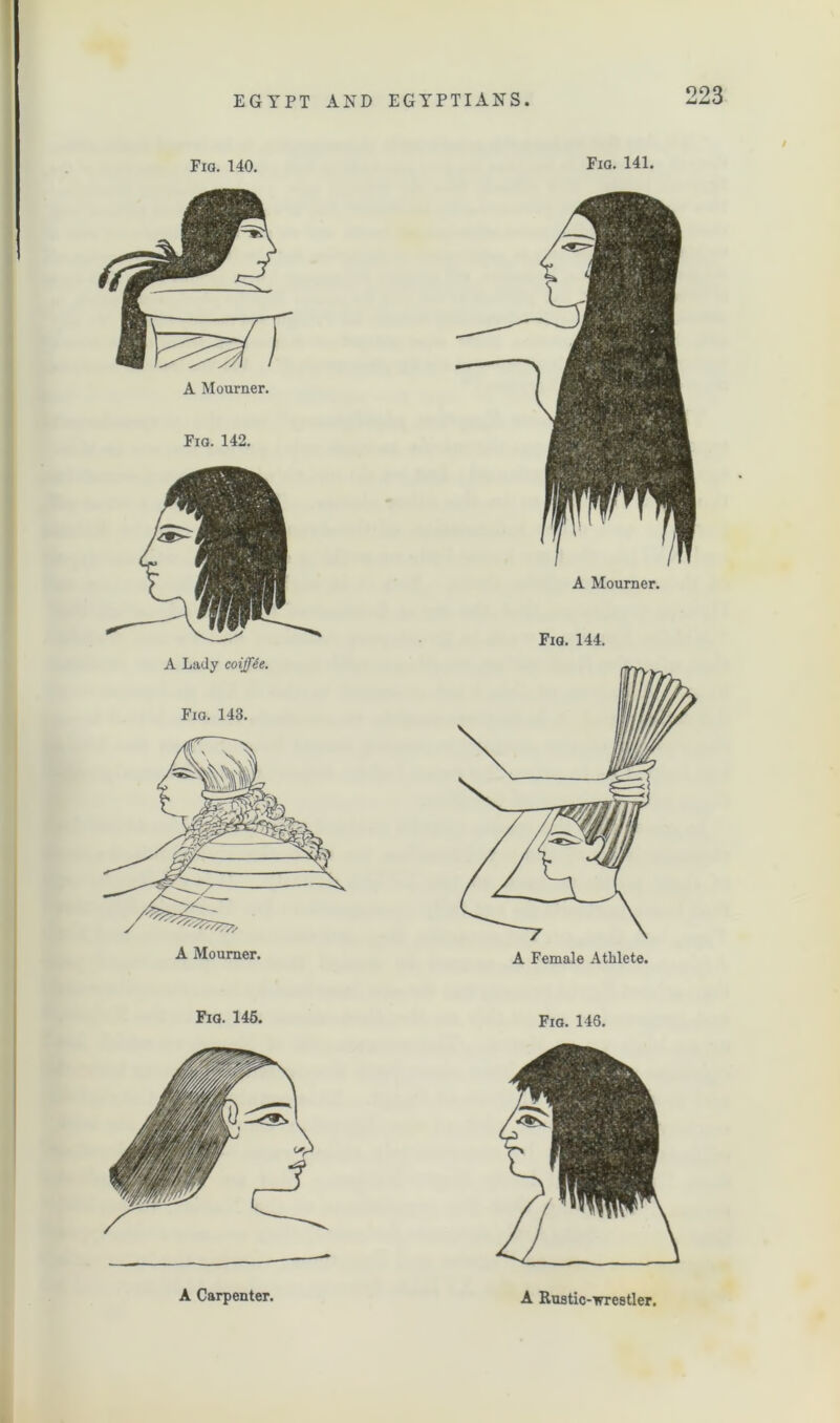 Fig. 140. A Mourner. Fig. 142. A Lady coiffee. Fig. 143. Fig. 145. A Carpenter. Fig. 141. A Mourner. Fig. 144. Fig. 146. A Rustic-wrestler.