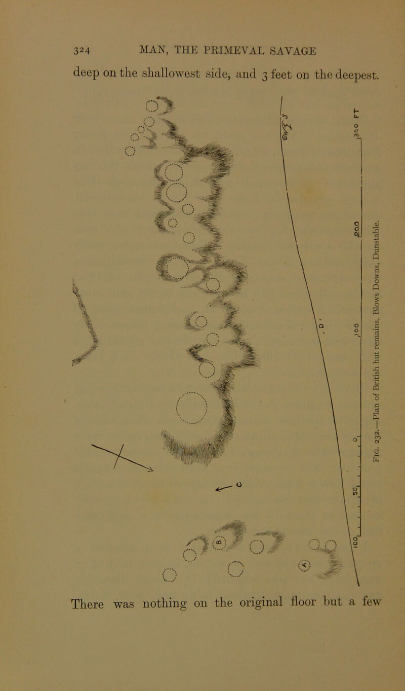 deep on the shallowest side, and 3 feet on the deepest. jg . f \ -t£ There was nothing on the original door but a few Fig. 232.—Plan of British hut remains, Blows Downs, Dunstable.