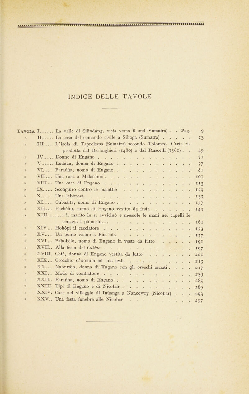 Tavola » » » » » » » » » » » » » » » » » » ». » » » » ;♦ I II Ili IV V VI VII.... Vili... IX X XI XII. ... XIII. .. XIV. .. XV XVI. .. XVII. . XVIII. XIX. .. XX. ... XXI. .. XXII. . XXIII. XXIV. XXV. . La valle di Silindùng, vista verso il sud (Sumatra) . . Pag. La casa del comando civile a Siboga (Sumatra) L’isola di Taprobana (Sumatra) secondo Tolomeo. Carta ri- prodotta dal Berlinghieri (1480) e dal Ruscelli (1561) • Donne di Engano Ludàua, donna di Engano Paradua, uomo di Engano Una casa a Malacònni Una casa di Engano Scongiuro contro le malattie Una lebbrosa Cubaàita, uomo di Engano Pachèhu, uomo di Engano vestito da festa il marito le si avvicinò e messole le mani nei capelli le cercava i pidocchi Hohòpi il cacciatore Un ponte vicino a Bua-bùa Pahobèio, uomo di Engano in veste da lutto Alla festa del Calèac Caté, donna di Engano vestita da lutto Crocchio d’uomini ad una festa Nabovàio, donna di Engano con gli orecchi ornati . . . . Modo di combattere Parauha, uomo di Engano Tipi di Engano e di Nicobar Case nel villaggio di Inùanga a Nancowry (Nicobar) . . . Una festa funebre alle Nicobar