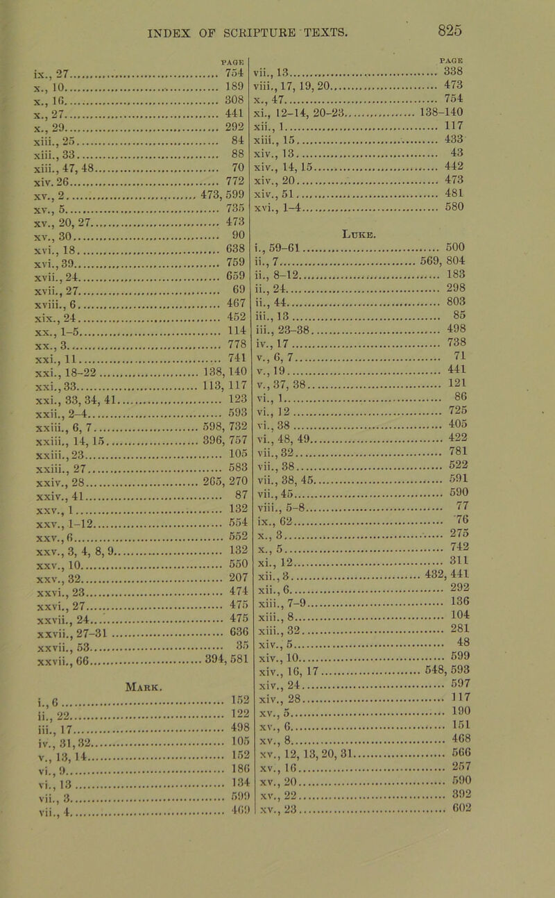 ix. , 27 x. , 10 x., 10 x., 27 x., 29 xiii., 25 xiii., 33 xiii. , 47, 48 xiv. 26 xv. , 2 xv., 5 xv., 20, 27 xv. , 30 xvi. , 18 xvi. , 39 xvii. , 24 xvii., 27 xviii., 6 xix. , 24 xx. , 1-5 xx. , 3. xxi. , 11 xxi., 18-22 xxi., 33 xxi. , 33, 34, 41 xxii. , 2-4 xxiii., 6, 7 xxiii., 14,15 xxiii.,23 xxiii., 27 xxiv., 28 xxiv. , 41 xxv. , 1 xxv., 1-12 xxv., 6 xxv., 3, 4, 8, 9 xxv., 10 xxv. , 32 xxvi. , 23 xxvi., 27 xxvii., 24 xxvii., 27-31 xxvii., 53 xxvii., 66 Mark. i-,6 11., 22 111., 17 iv. , 31,32 v. , 13, 14 vi. ,» vi-, 13 vii. , 3 vii., 4 PAGE 754 189 308 441 292 84 88 70 772 473, 599 735 473 90 638 759 659 69 467 452 114 778 741 138,140 113, 117 123 593 598, 732 396, 757 105 583 265, 270 87 132 554 552 132 550 207 474 475 475 636 35 . 394, 581 152 122 498 105 152 186 134 599 469 PAGE vii. , 13 338 viii. ,17, 19, 20 473 x. ,47 754 xi. , 12-14, 20-23 138-140 xii. , 1 117 xiii. , 15 433 xiv. , 13 43 xiv., 14, 15 442 xiv., 20 473 xiv., 51 481 xvi., 1-4 580 Luke. 1., 59-61 500 11., 7 569, 804 ii., 8-12 183 ii., 24 298 11., 44 803 111., 13 85 iii. , 23-38 498 iv. , 17 738 v. ,6,7 71 v.,19 441 v. , 37, 38 121 vi. , 1 86 vi., 12 725 vi., 38 405 vi. , 48, 49 422 vii. , 32 781 vii., 38 522 vii., 38, 45 591 vii. , 45 590 viii. , 5-8 77 ix. , 62 76 x. , 3 275 x. , 5 742 xi. , 12 311 xii. , 3 432, 441 xii. , 6 292 xiii. , 7-9 136 xiii., 8 104 xiii. , 32 281 xiv. , 5 48 xiv., 10 599 xiv., 16, 17 548, 593 xiv., 24 597 xiv. , 28 117 xv. , 5 •••■ 100 xv., 6 151 xv., 8 468 xv., 12, 13,20,31 566 xv., 16 257 xv., 20 590 xv., 22 392 xv., 23 602