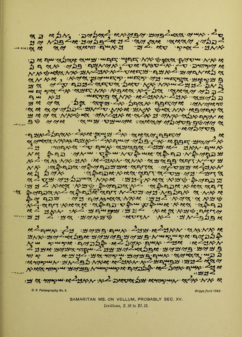 ij />r *^33^ •;□ ^ •A^A>\5r^^«x/?rx7*^ArA^ 3 ^ 'rf3B ■A5yA^'VA?‘3=^T7*5« «V^\7^A>-^V Z)*y77V^ A^^»<$^S-K‘ *iyA^-=^53A>AJ-^-V^fs^iy iif/yfB/sr^3 ^ is< ^ >?/ ^v '3^xz'Ai^ Ar^^^-^^A -Sa^ 3 **i <s5r A5^-3^ 'JtS ;□ -=^ i=^wu A>;i5 . •‘*'«5vAj9*%ArA^>5<^;i5A'A>-^iJAJ---^/^3;3 isr^ 4/^ vj/a^/j^/5?^ -^ ^ >v 'JT^ ^^ iy • ^ . . 3 3 -■^oii^/7fX7B B :yA>^i)*^'5W- ^ «AiyA?-^ • ^ArB^^ '^3B '^Hr' ^BB ^ i1 ■ rf77AA?-'^ * •^*^A?- • '?fs^^B^' ^;3iy i1A?A^ ■ A^ A?* i5 i1A^A^-A*^A?* •A1V'-25A?' •*X^i5A?'A' '?>CA-A?' * <X2yA‘^T7 sy ^nfB^y^ Ar^' ^^BS^'^Bn A-^\7iy v?^i5 a^a i)^A- ^ • A-A* ^ q;o3y •/Trrj AJsy^ i5AA ?A-^ iy^^igriy-iy^^ ‘^yja ^ iy^ -iy>^fA^^ a^ iyA— ^ ^ .^;;5 • J^*A • ^iy iy • AA* • A AA J? • A^Z5Z)^-^-^ ij^A A^yA ••^^jyAA i5iy^ iy/?/iy^-wfV^*-^ B w ^ .iy . iy*;*/. ^/ffiHB:B!^A- * 3 •^*W7A“'A.•syjtJ-^-'^^'V <• syjy ”< «'iy yTTV^^'^^^AA A-^ Z3W^^35y• *aa ^ 0. K. PaIcBography No. 4. Griggs fecit 7893. SAMARITAN MS. ON VELLUM, PROBABLY SEC. XV. Leviticus, X. 16 to XL 13.