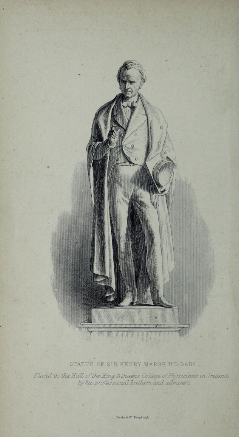 STATUE OF SIR HENRY MARSH.M.D.BAR1 laced Pi th&HaJL ofthe'Mna & Queens College ofPhysiczaris in Jrelajvy. • by hisprofessional treth^Tn and admirers
