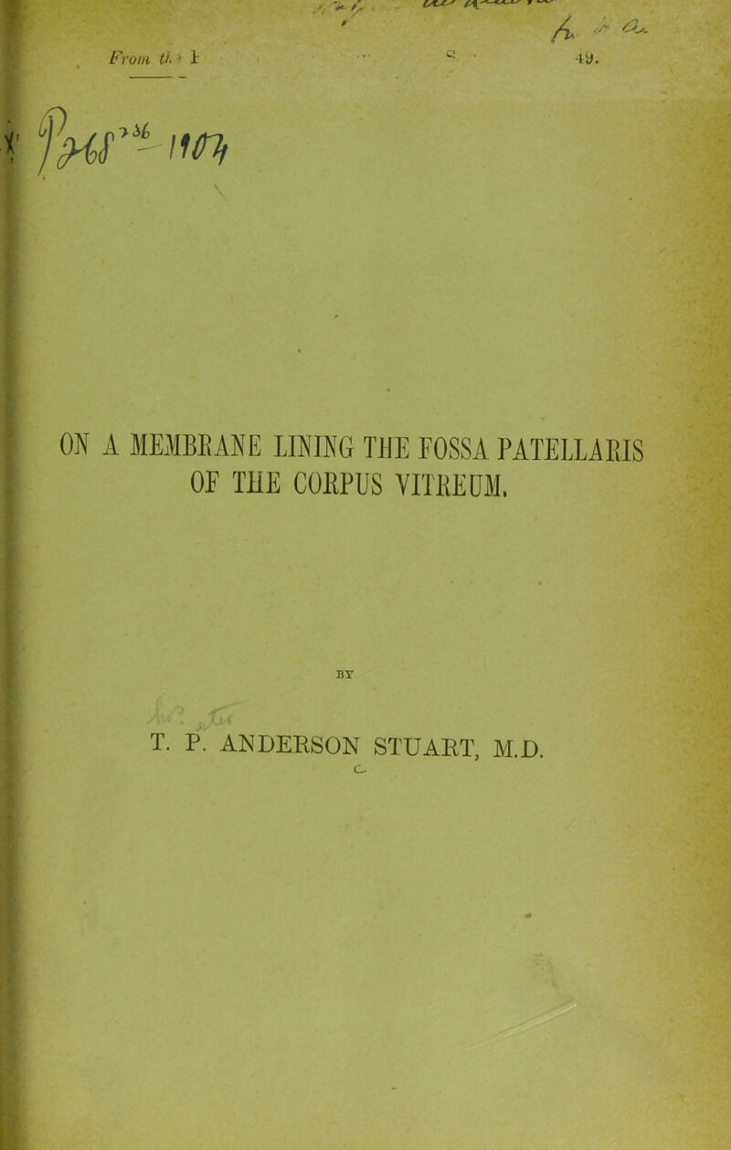 \ ON A MEMBRANE LINING THE FOSSA PATELLARIS OF THE CORPUS VITEEUM. BY T. P. ANDERSON STUART, M.D.