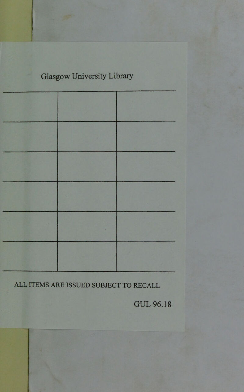 Glasgow University Library ALL ITEMS ARE ISSUED SUBJECT TO RECALL GUL 96.18