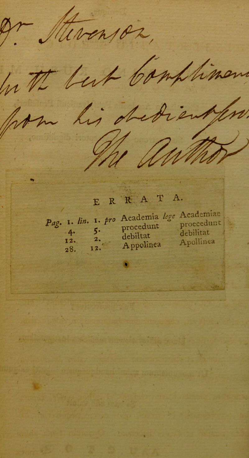 R R A T A. P „ i lin i- pr» Academia lege Academiae Pag. I. ttn- *• ^ pr0Cedunt proecedunt 4’ 5' debiltat debilitat AppoVtnea Apollinea 4* 12. 28. 2. 12.' - ■ ' *\ • .