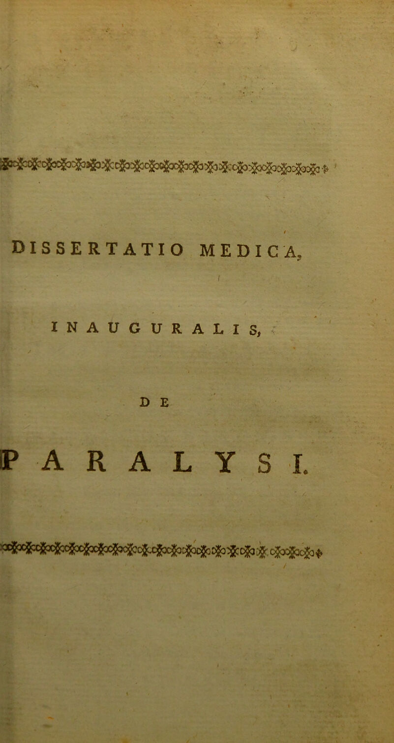 dissertatio medica. INAUGURALIS, D E 0P A R A L Y S I.