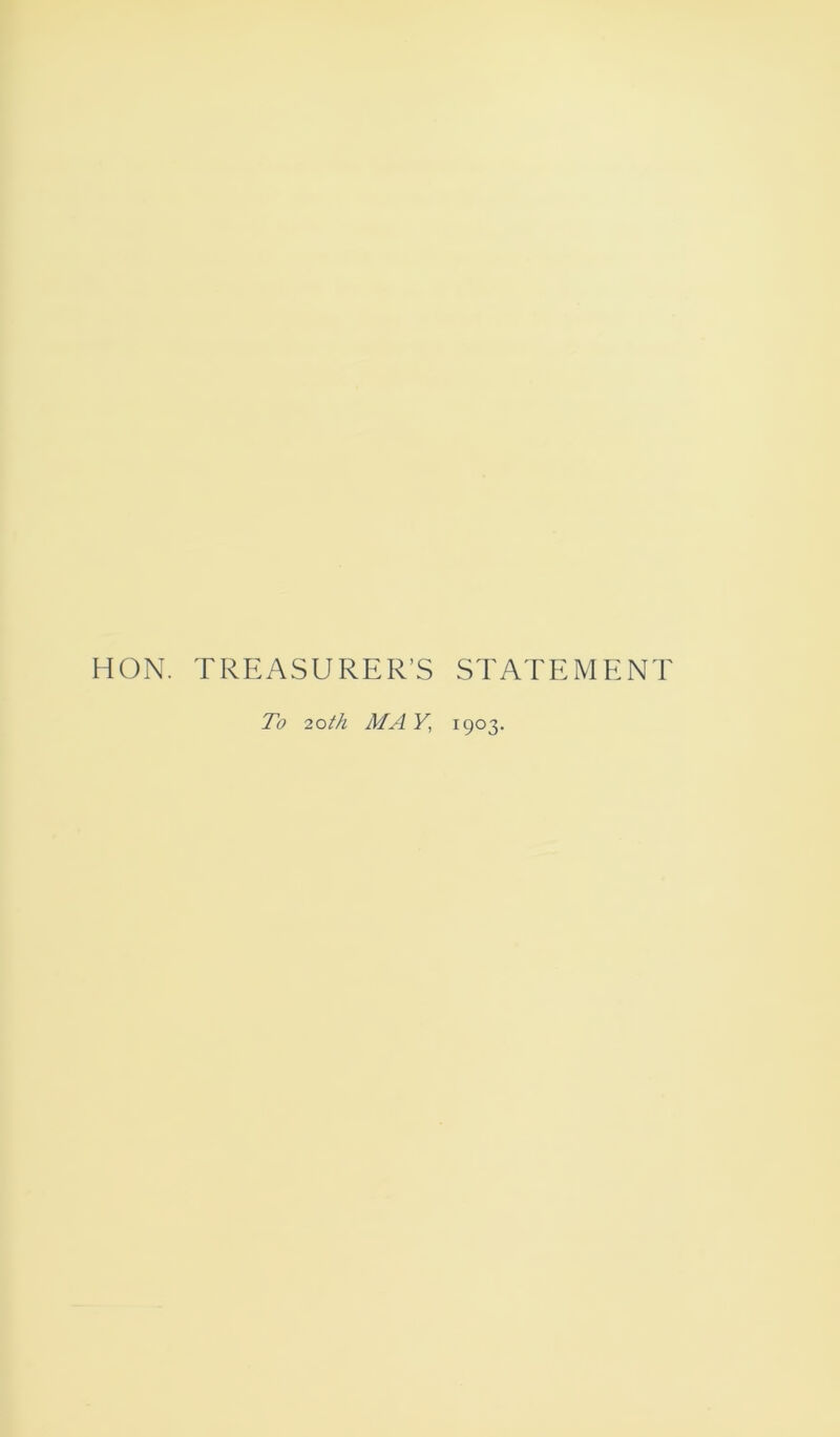 HON. TREASURER’S STATEMENT To 20th MA V, 1903.