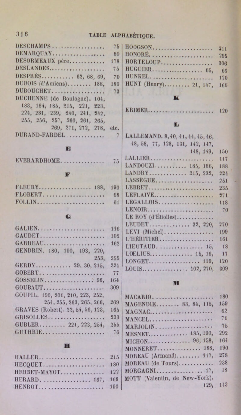 3J6 DESCHAMPS DEMARQUAY DESORMEAUX père DESLANDES DESPRÉS 62, 68, 69, DUBOIS (d’Amiens) 188, DUBOUCHET DUCHENNE (de Boulogne). 104, 183, 184, 186, 216, 221, 223, 224, 231, 239, 210, 241, 242, 266, 266, 257, 260, 261, 265, 269, 271, 272, 278, DURAND-FARDEL K EVERARDHOME F FLEURY 188, FLOBERT FOLLIN Ci GALIEN GAUDET GARREAU - GENDRIN. 180, 190, 193, 220, 263, GERDY 29, 30, 216, GOBERT GOSSELIN 96, GOUBAUT GOUPIL. 190, 201, 210, 223, 262, 254, 255, 263, 266, 266, GRAVES (Robert). 22,64,56, 123, GRISOLLES GUBLER 221, 223, 254, GUTHRIE 11 HALLER HECQUET HERBET-MAYOT IlERARD 167, HENROT HOOGSON HONORÉ HORTELOUP HUGUIER HUNKEL HUNT (Henry) . 21, 147, 166 K KRIMER L. LALLEMAND. 8,40, 4l, 44, 45, 46, 48, 68, 77, 128, 131, 142, 147, 148, 149, 150 LALLIER 117 LANDOUZl 185, 180, 188 LANDRY 215, 222, 224 LASSÈGUE 251 LEBRET 235 LEFLAIVE 271 LEGALLOIS 1)8 LENOIR 70 LE ROY (d’ÉtioIles).... LEUDET 32, 220, 270 LÉVI (Michel) 199 L'HÉlliTlER 161 LIEUTAUD 15, 18 LŒLIUS 16, 17 LONGET 119, 120 LOUIS 102, 270, 309 11 MACARIO MAGENDIE MAGNAC 83, 84, 115, 180 169 02 MANCEL .... 71 MATHOI.IN 76 M ESN ET .. 185,190, 292 MICHON ... 96, 168, 164 MONNERET 188, 190 MOREAU (Armand).. 117, 278 MOREAU (de Tours). 238 MORGAGNI 17, 18 MOTT (Valentin, de New-York). 129, 143 75 80 178 75 70 189 73 etc. 7 76 190 68 61 116 102 162 255 224 77 164 309 209 166 233 255 76 216 180 122 168 190