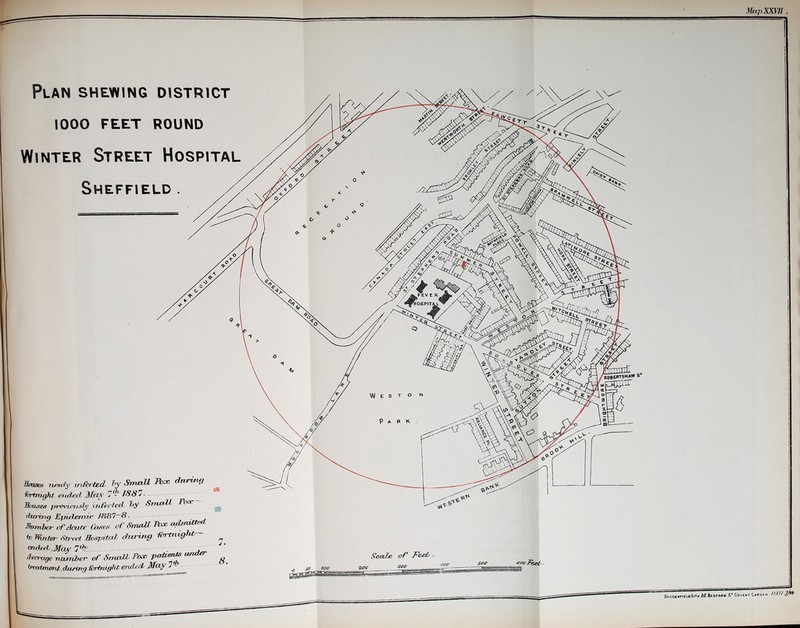 ' Plan shewing district 1000 FEET ROUND Winter Street Hospital Sheffield . Emsas newly infected by Small Pccc during iurtraght. ended M(X\' I1-' 1881 Bouses previously infected by Small Peer during Epidemic 1SS1—8 ■ dumber ofdaitc Cases of Small Toco admitted, to Winter Street Hospital (hir ing fortnight— ended.May 7*? . . Average number of Small Pose patients uri ^ treatment.during (brtrdght ended May 1 - R0BER15HAW S’ Scale of Feel. 600 goo Feet' ■ Dauccuririo.liT 22. Biofoad St Covc*»t Oaaki * 1131? //^